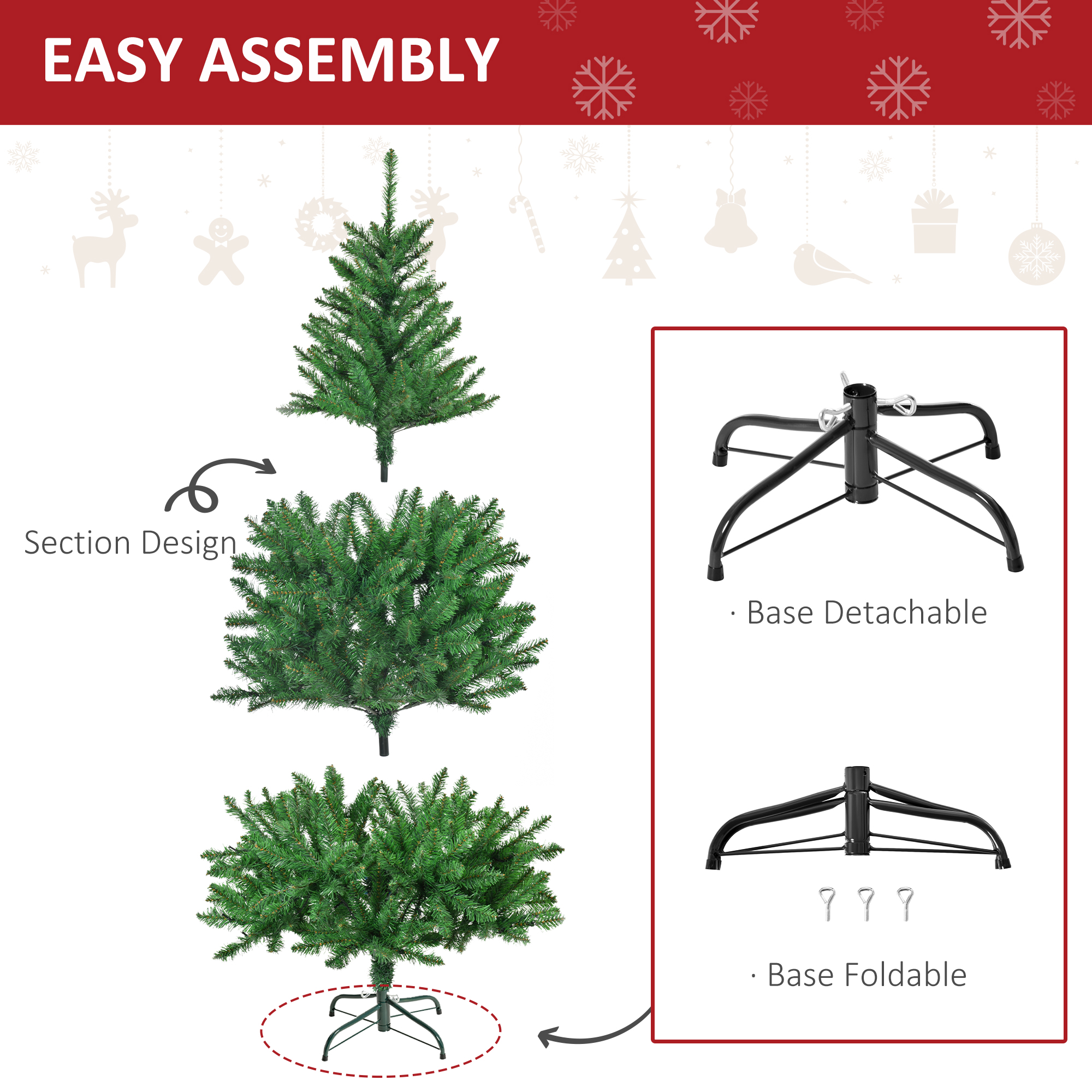 HOMCOM 5FT Christmas Tree Warm White LED Light Holiday Home Decoration, Green 7
