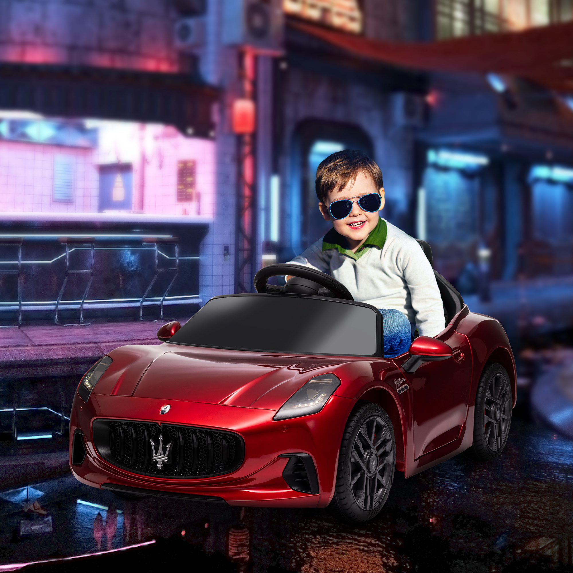 AIYAPLAY 12V Maserati Gran Turismo Folgore Lincesed Kids Electric Car with Remote Control, Soft Start, Wine Red 2