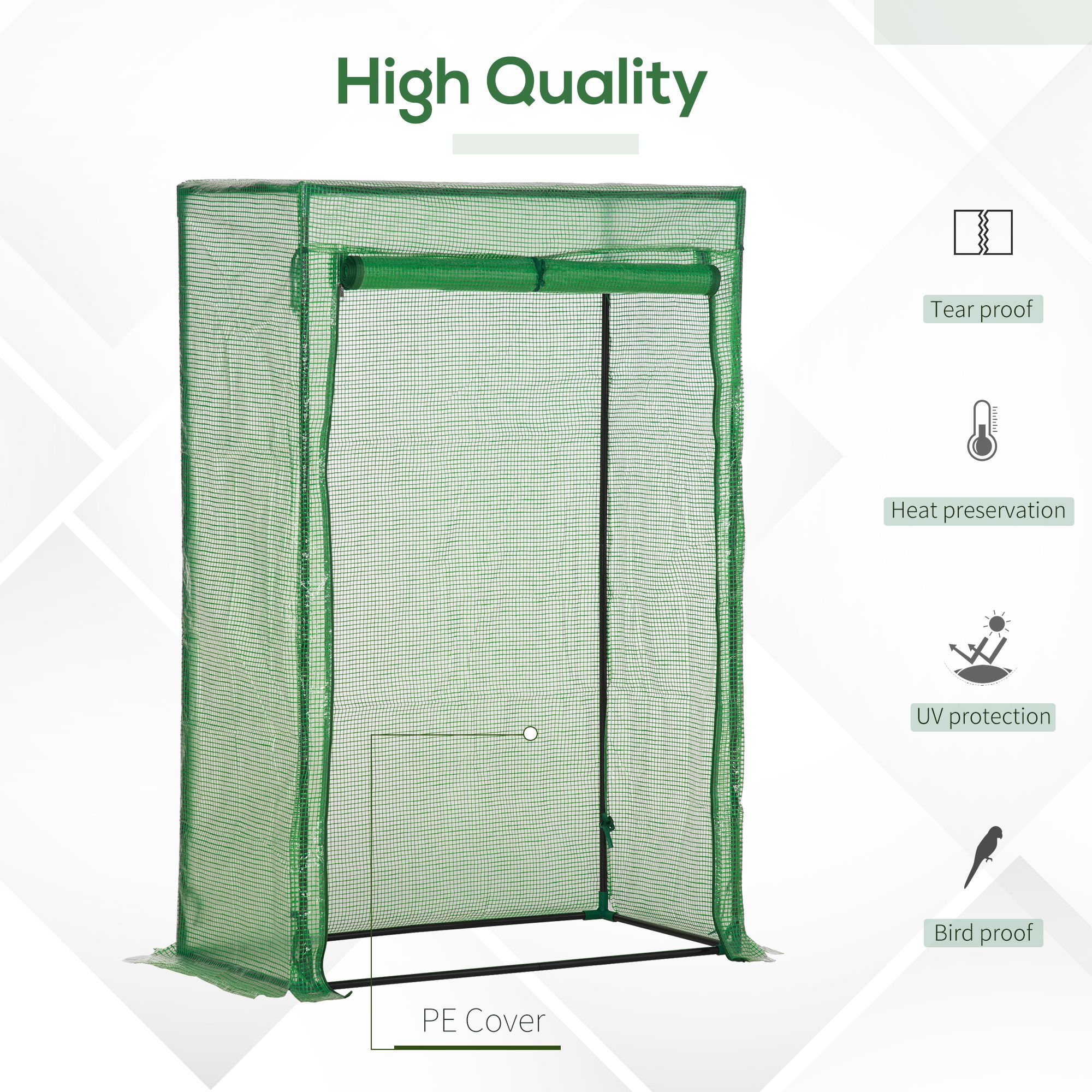 Outsunny 100 x 50 x 150cm Tomato Greenhouse Steel Frame PE Cover with Roll-up Door Outdoor for Backyard, Balcony, Garden, Green 4