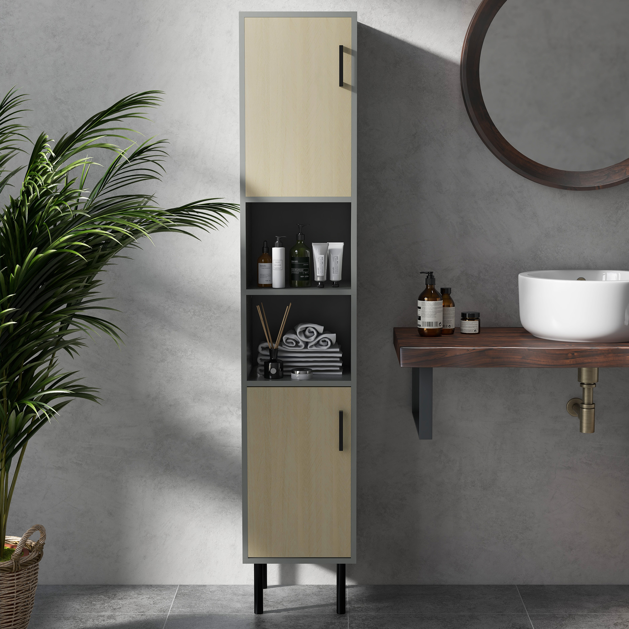 kleankin Freestanding Bathroom Storage, Tall Bathroom Cabinet with Door and Adjustable Shelves, 31.4x30x165cm 7