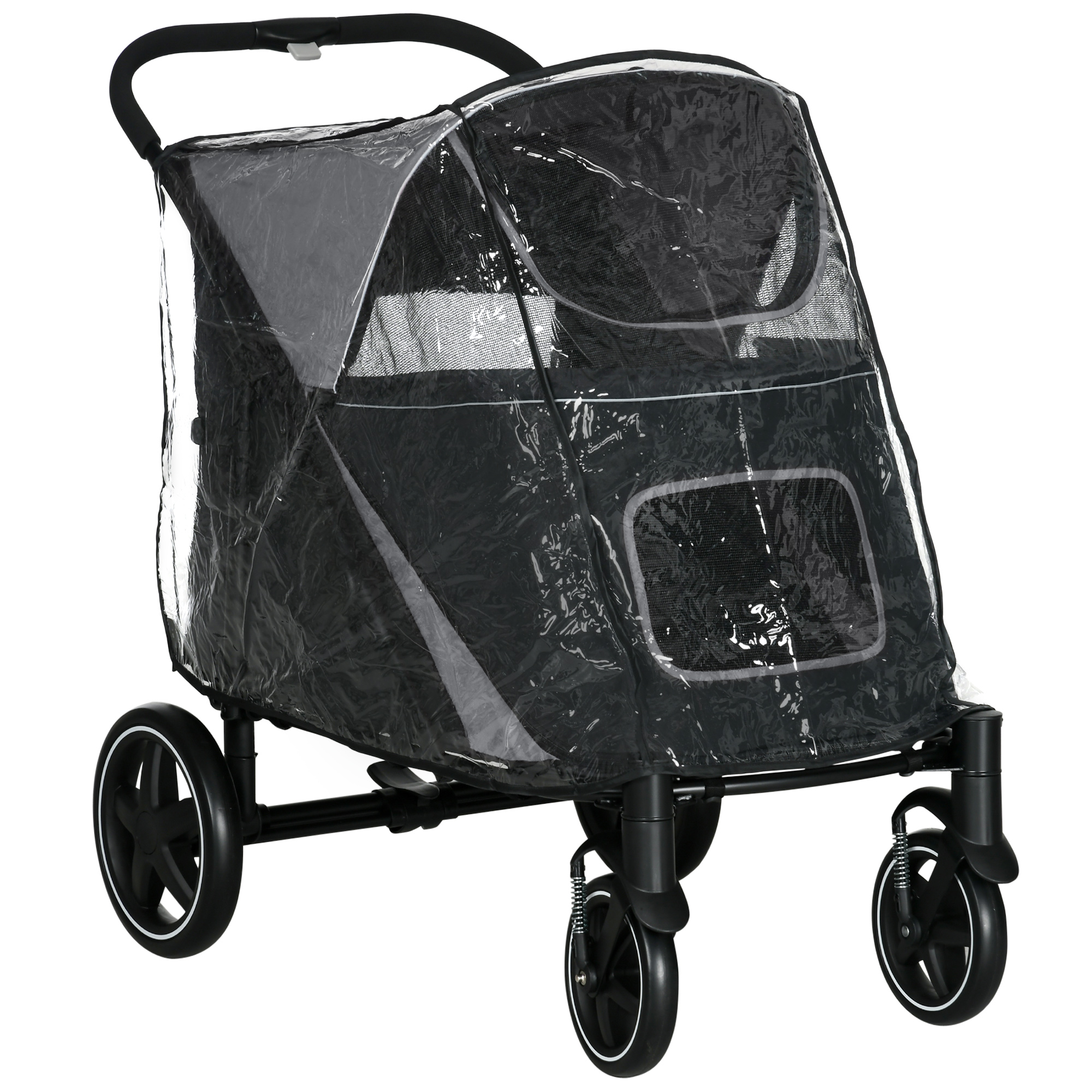 PawHut Dog Stroller with Rain Cover, Dog Pushchair One-Click Fold Trolley Jogger with EVA Wheels Brake Basket Adjustable Canopy Safety Leash for Small Dogs, Grey