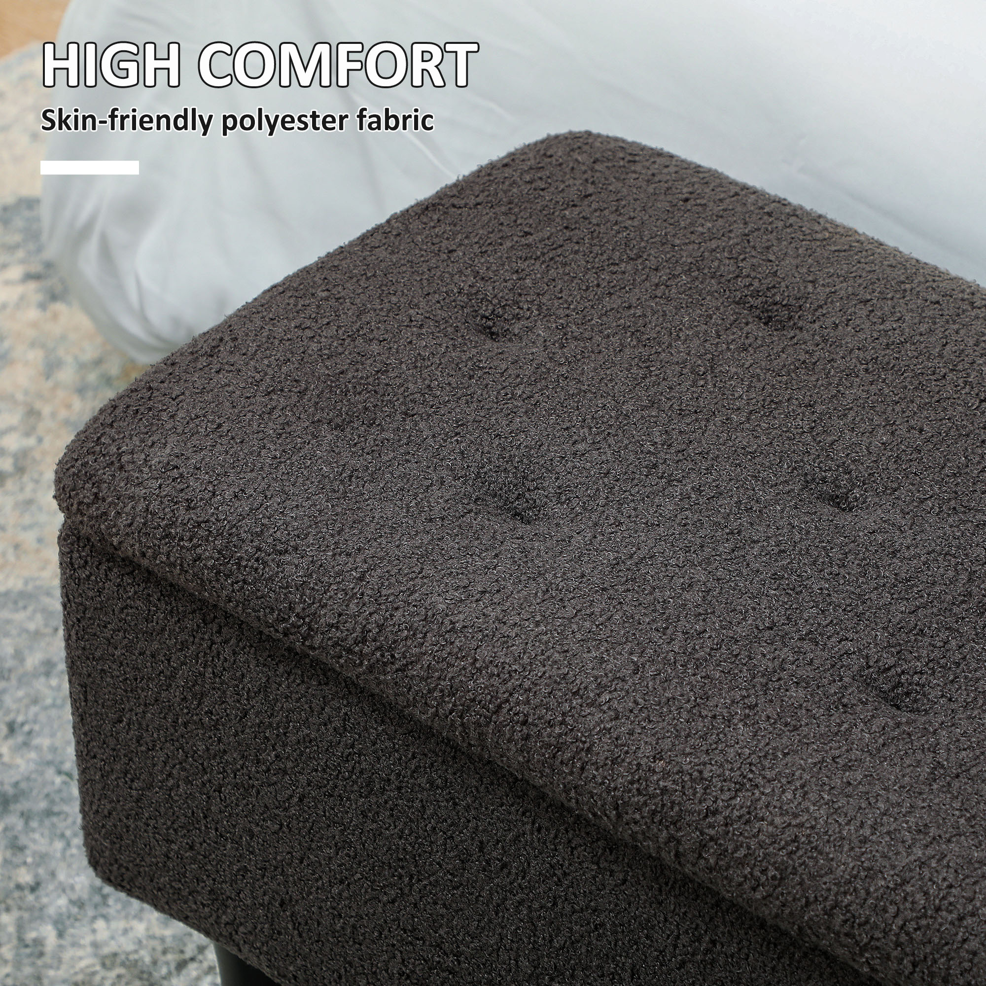 HOMCOM 57L Teddy Fleece Storage Ottoman Dark Grey 6