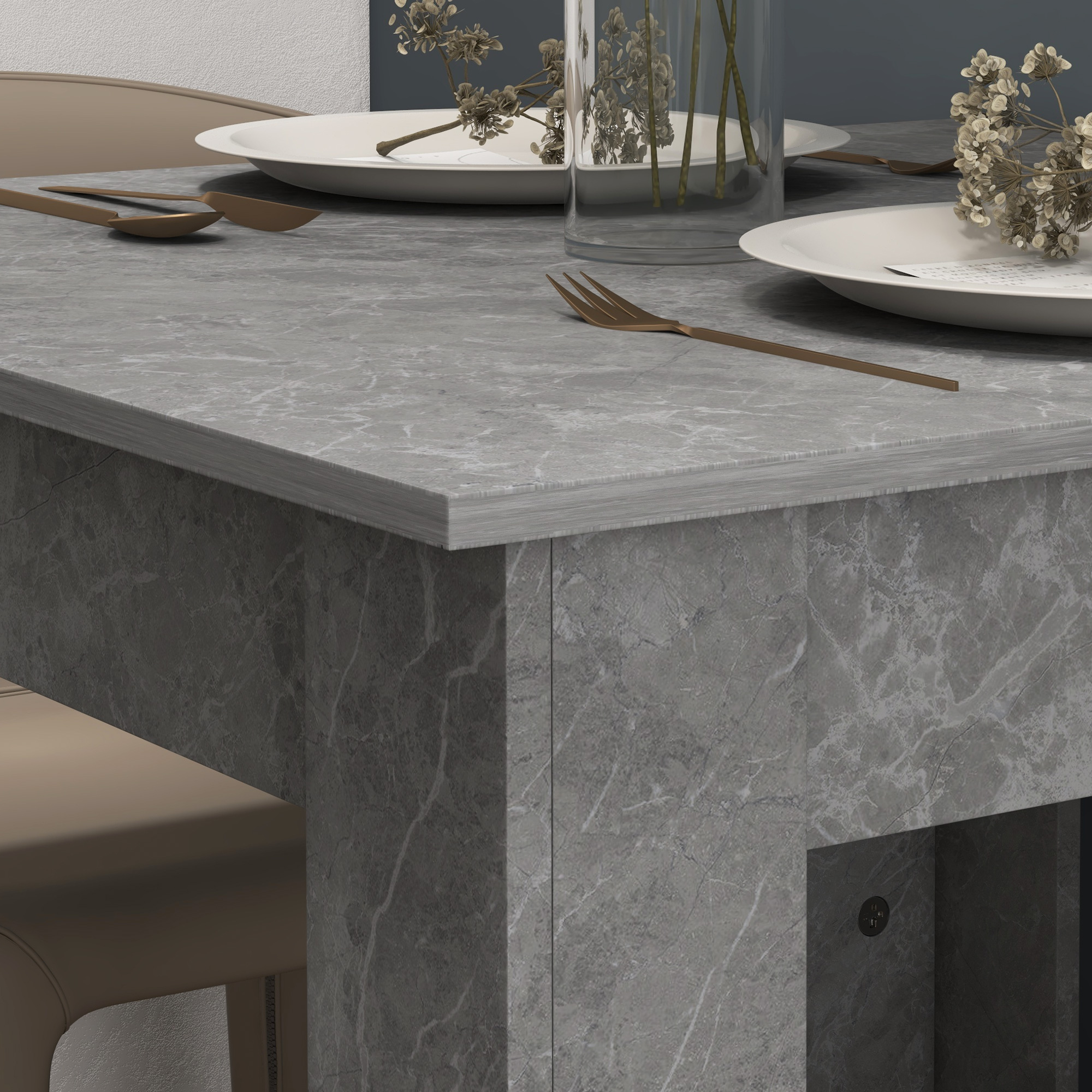 HOMCOM Square Dining Table, Modern Small Dining Table with Faux Cement Effect, Space Saving, Non-slip Foot Pads, Cement Grey 8