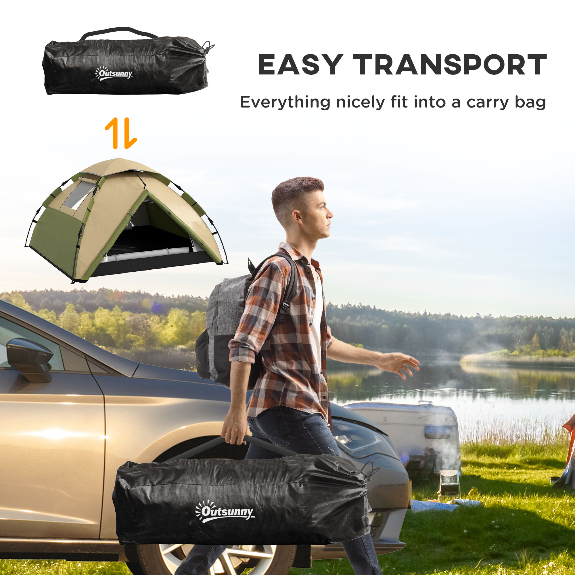 Outsunny Two-Man One Room Camping Tent, with Accessories Dark Green 7