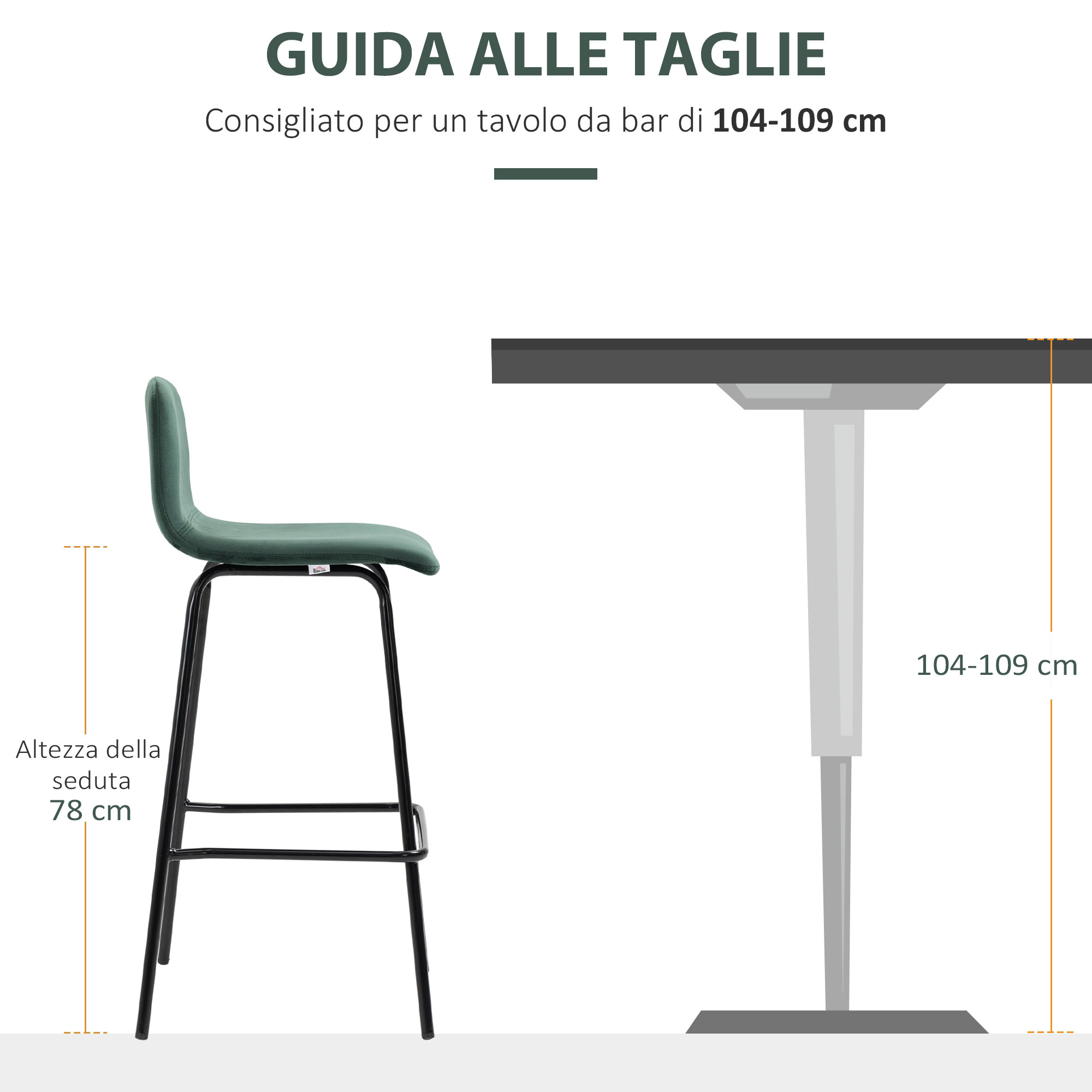 Set 4 Sgabelli Alti Per Bar - Verde E Nero Con Poggiapiedi, Altezza 72cm - Foto 4