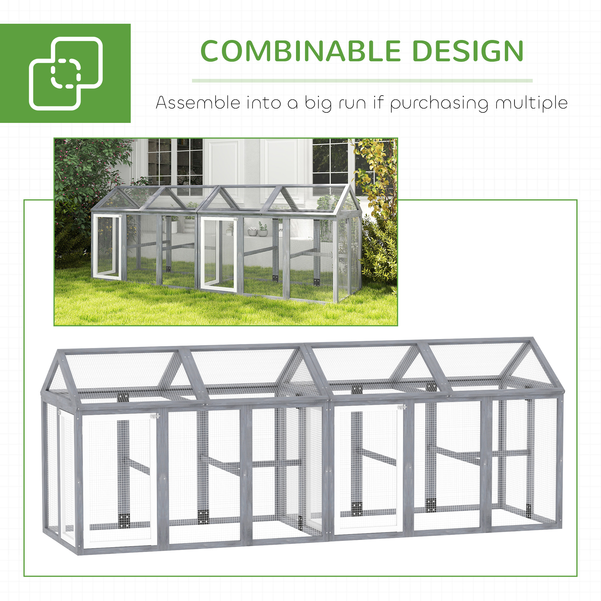 PawHut Large Chicken Run, Wooden Chicken coop, with Combinable Design Wood Effect 7