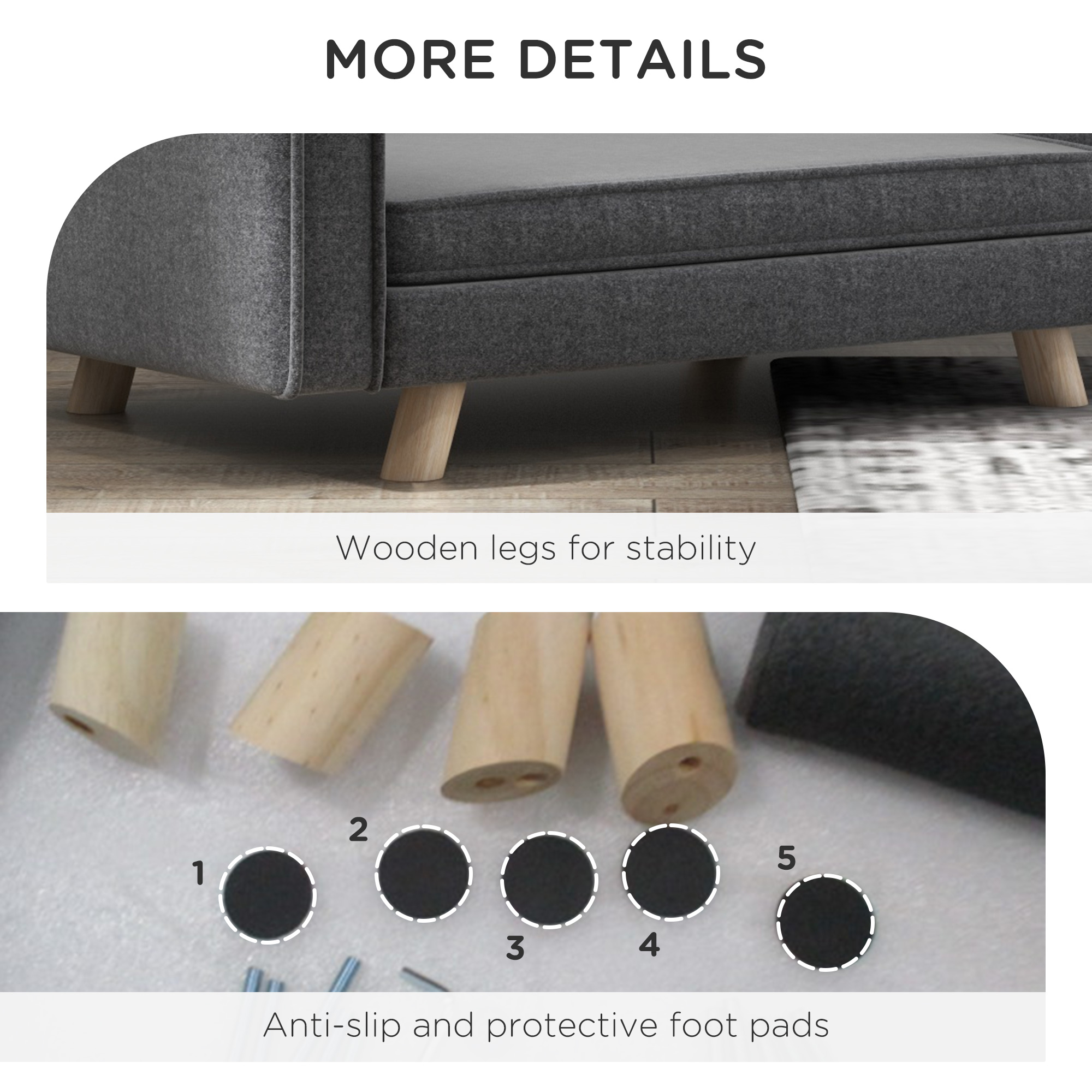 PawHut Elevated Dog Sofa Bed, with Cushion, for Medium and Small Dogs, Grey 8