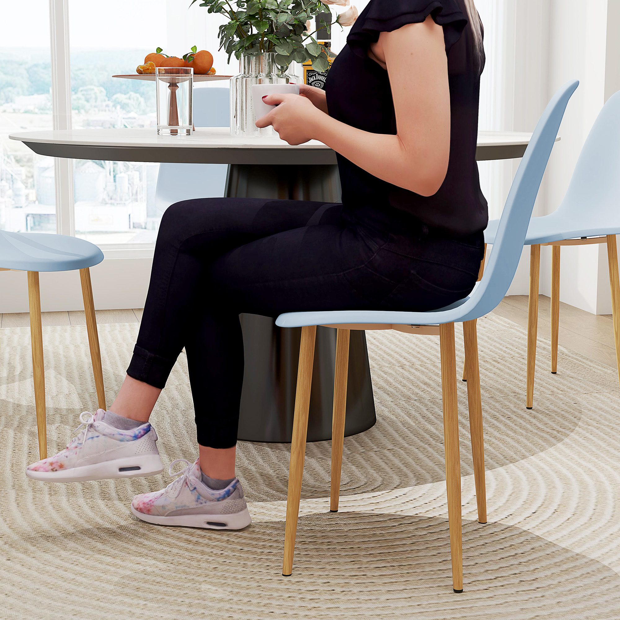 HOMCOM Modern Dining Chairs Set of 4, Kitchen Chairs with Backrest and Steel Legs for Dining Room, Living Room, Light Blue 9