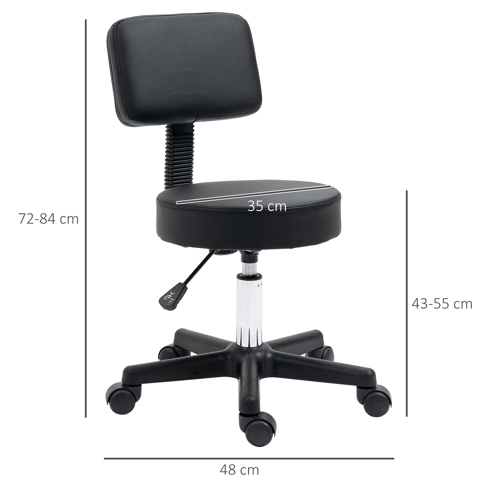 HOMCOM Swivel Salon Chair w/ Padded Seat Back 5 Wheels Adjustable Height Salon Hairdressers Tattoo Spa Rolling Black 3