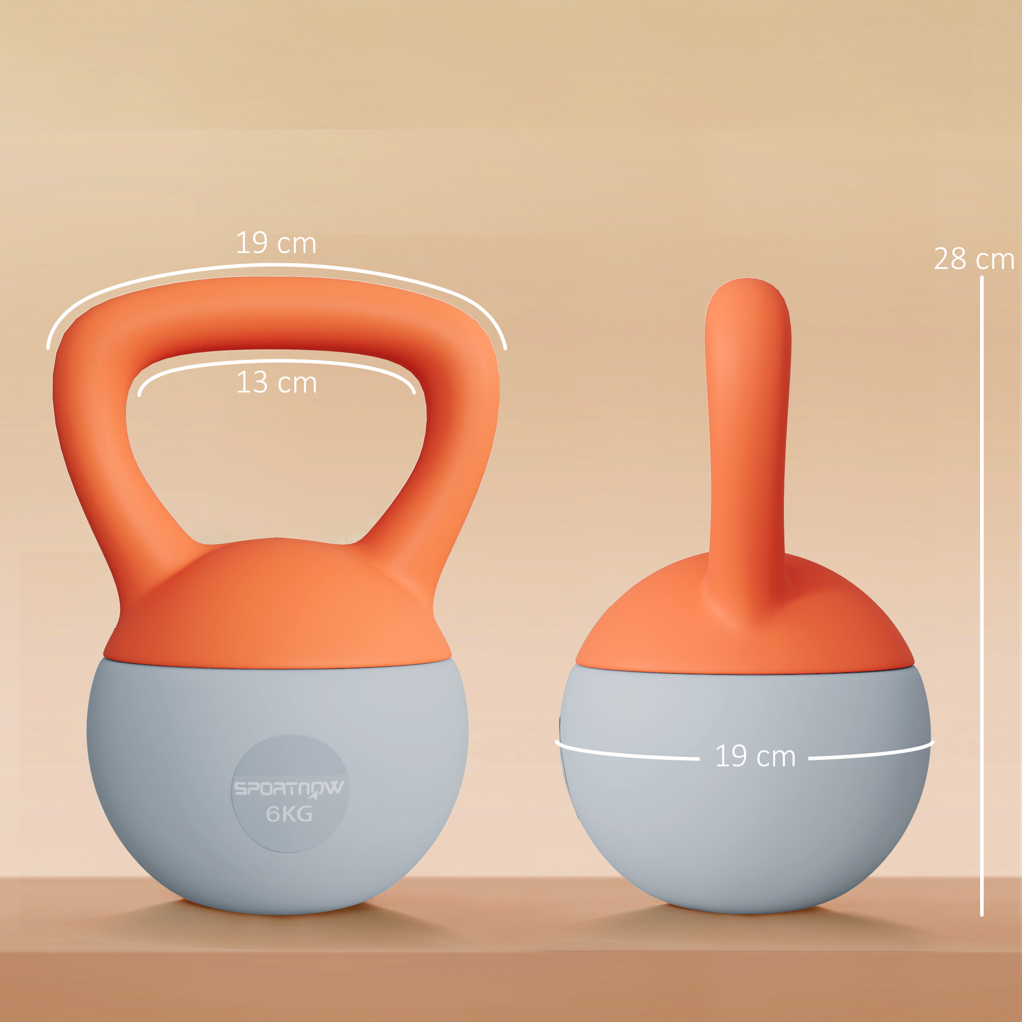 SPORTNOW 6KG Soft Kettlebell with Non-Slip Handle, for Home Gym, Weight Lifting, Strength Training, Orange/Grey 3