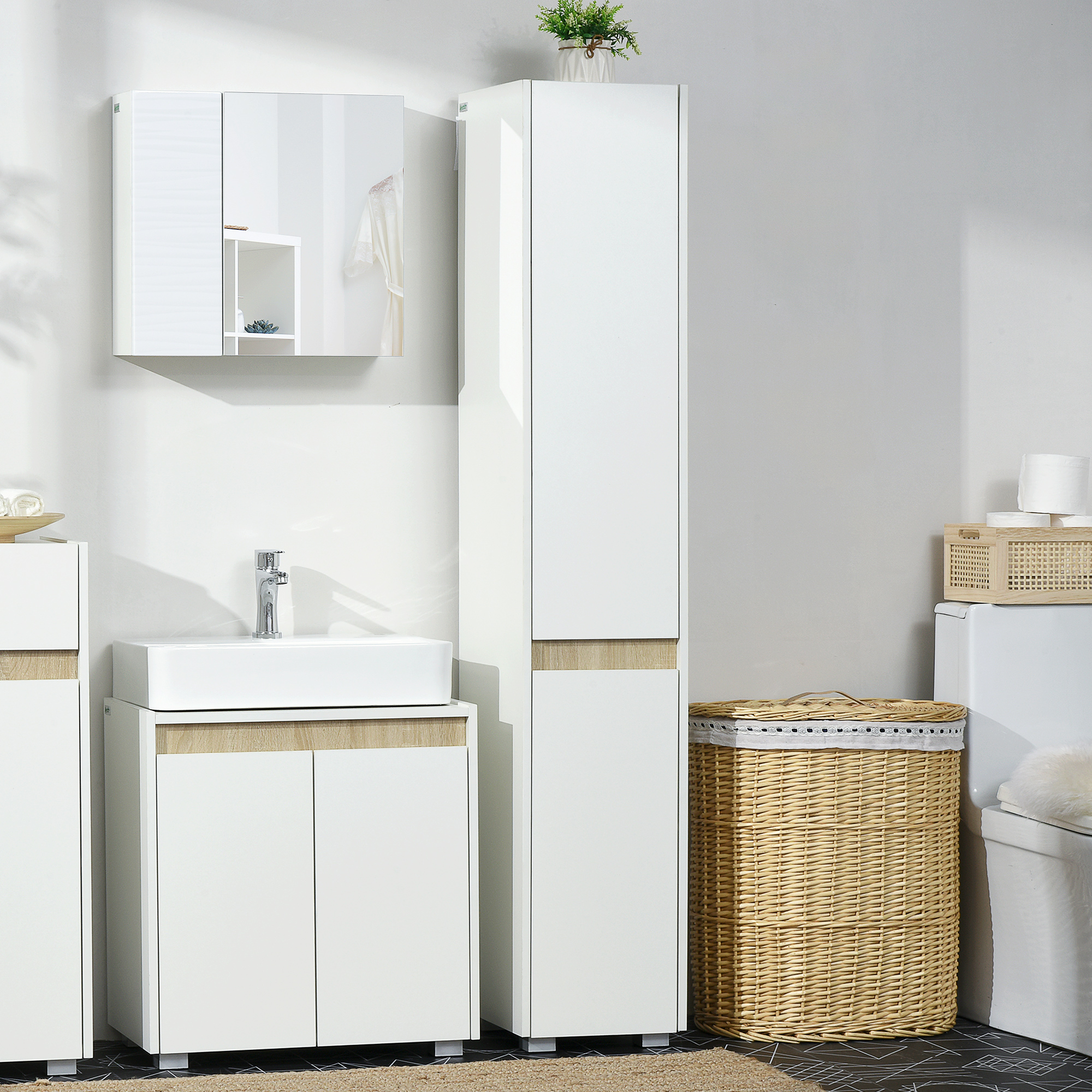 kleankin Tall Bathroom Cabinet with Adjustable Shelves, 5-Tier Modern Freestanding Tallboy with Storage Cabinets, White 2