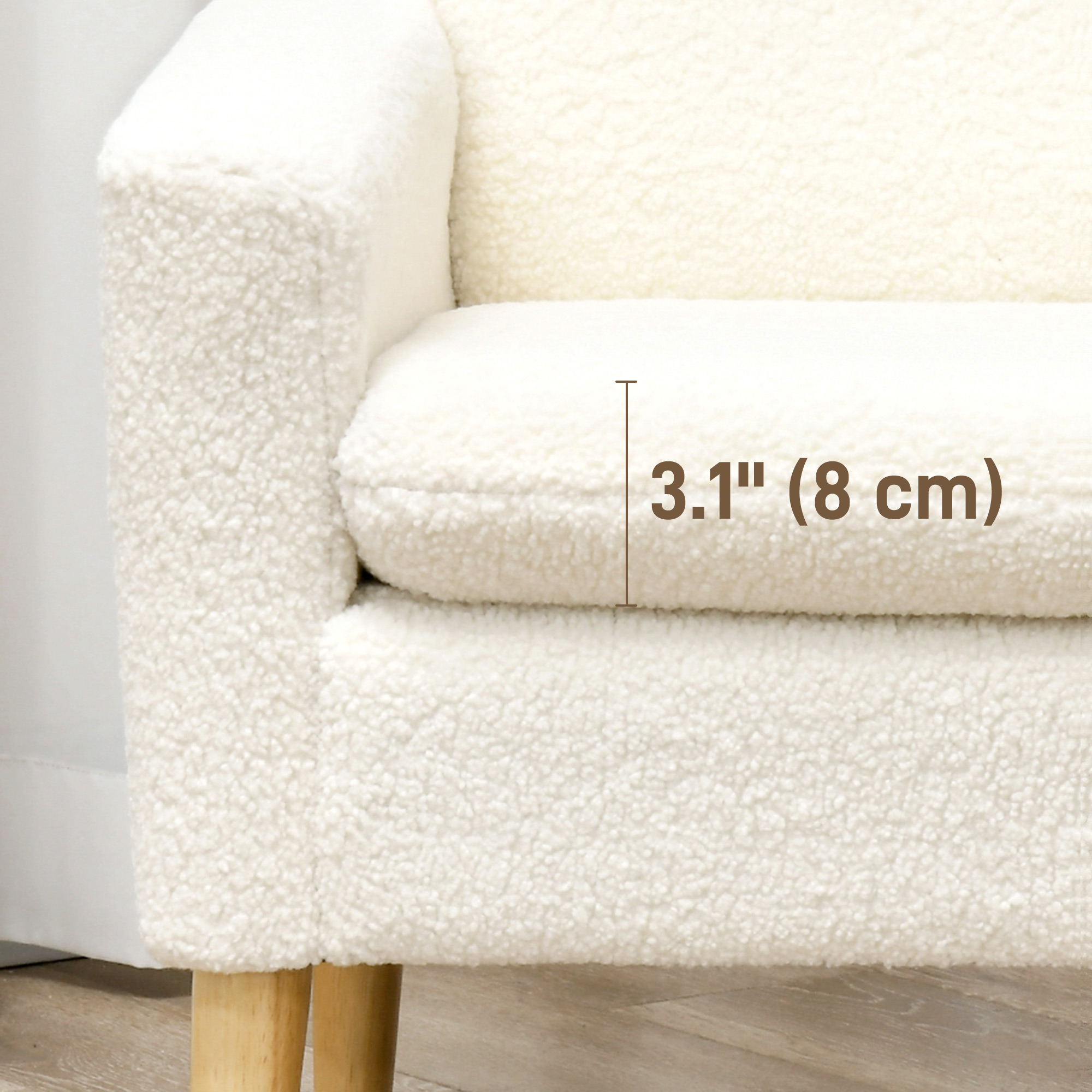 HOMCOM Armchair, Upholstered Accent Chair with Wood Legs and Wide Padded Seat, Teddy Occasional Chair, Cream White 7