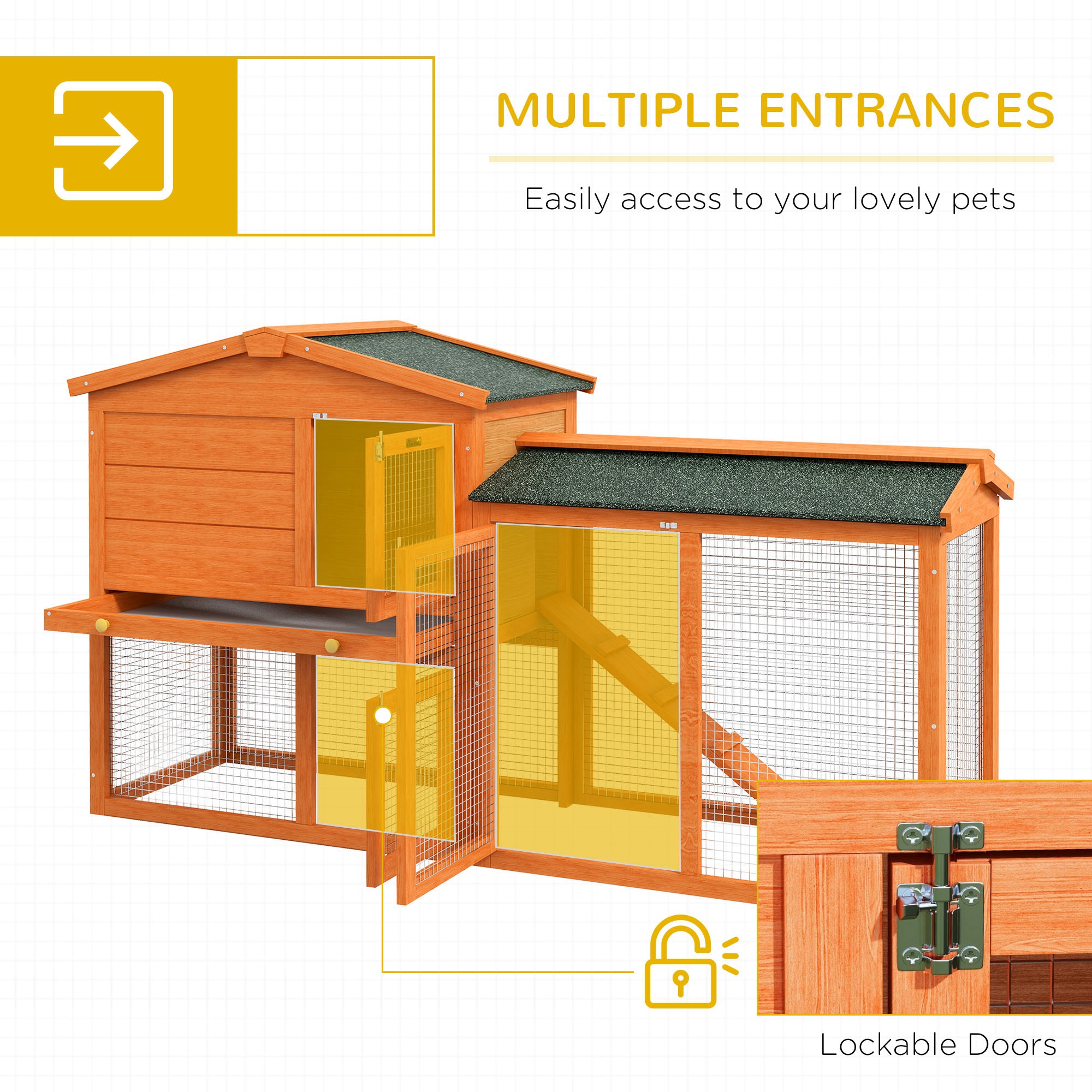 PawHut Two-Tier Rabbit Hutch with Run, Ramp, Slide-Out Tray, for Garden Orange 5