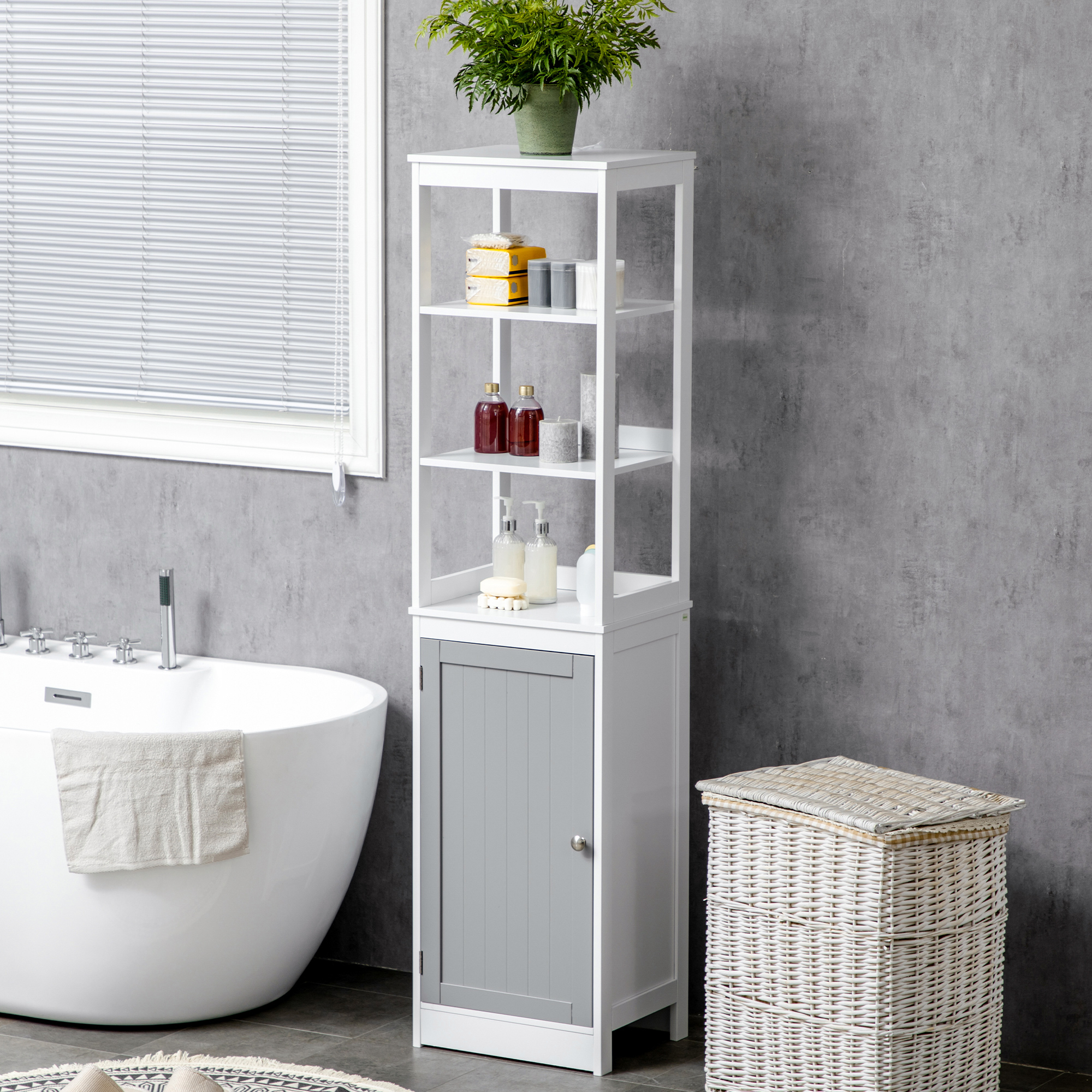 kleankin Tall Bathroom Cabinet Free Standing Slimline Cupboard Tallboy Unit Storage Organiser for Bathroom, Living Room, Kitchen 2