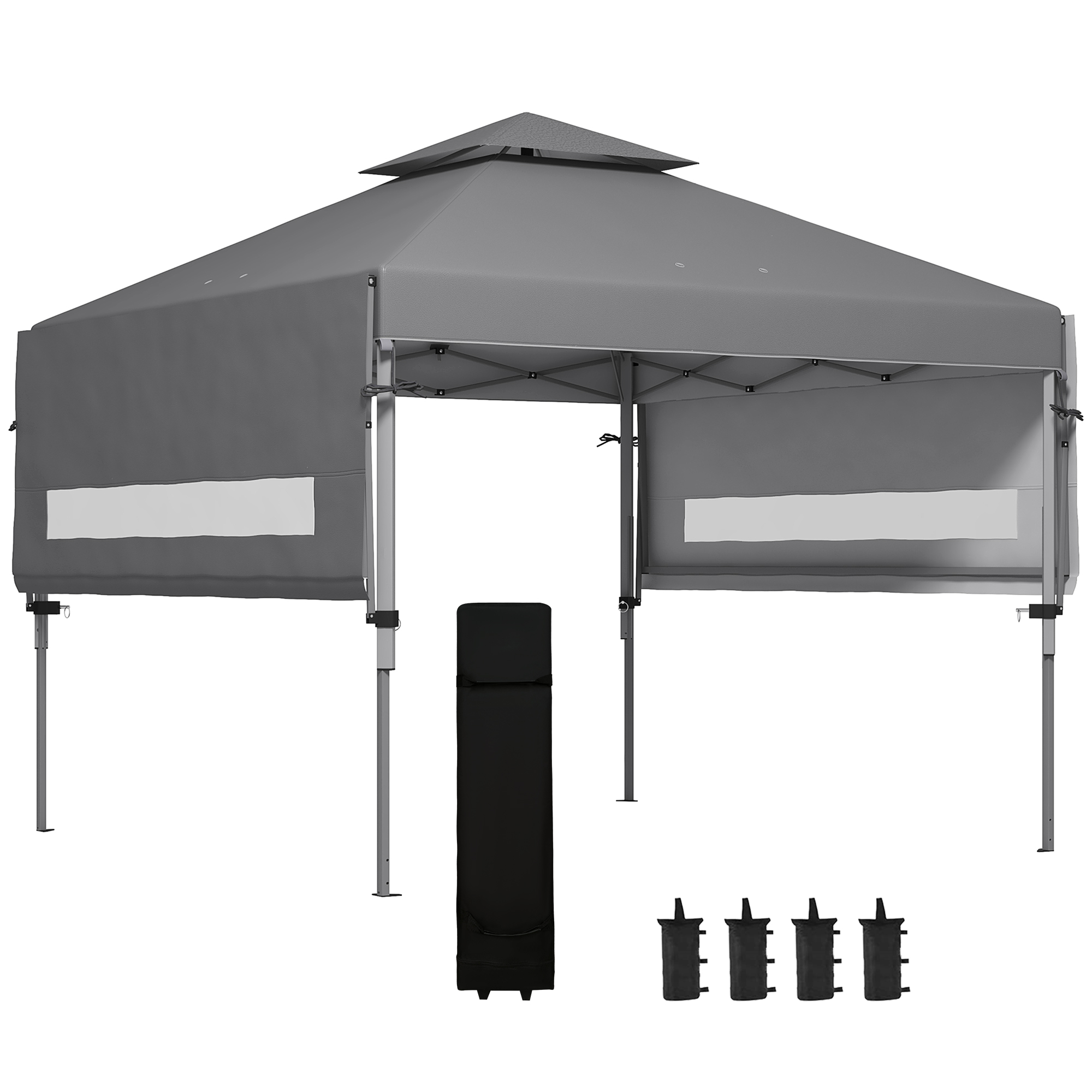 Outsunny Tonnelle pop-up jardin Pliant 5 x 3 m, tissu oxford avec 2 parois réglables, sac à de transport à roulettes inclus