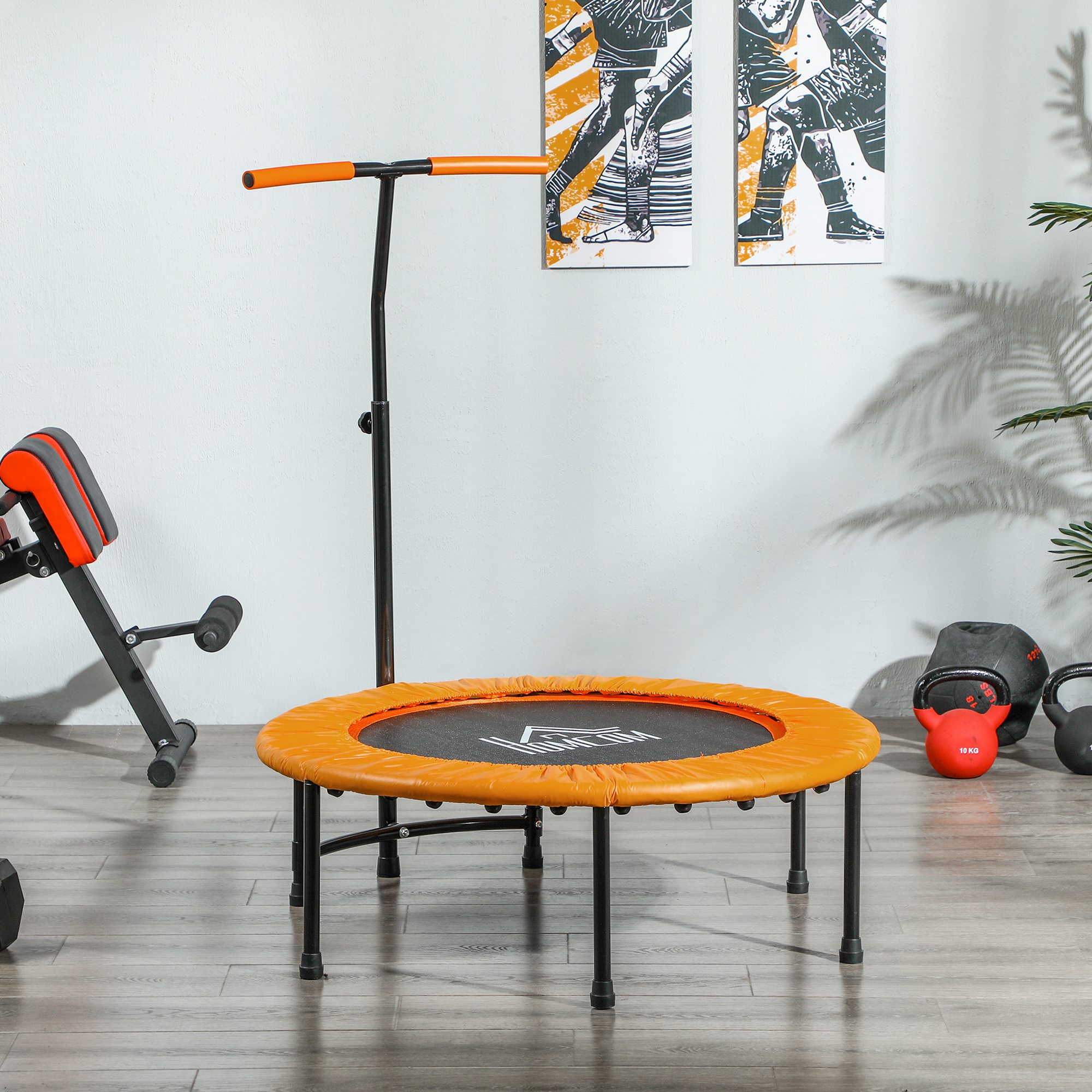 HOMCOM 40" Fitness Trampoline with Adjustable Handle, Rebounder Trampoline, Mini Jumper for Indoor Exercise Workout, Orange 7