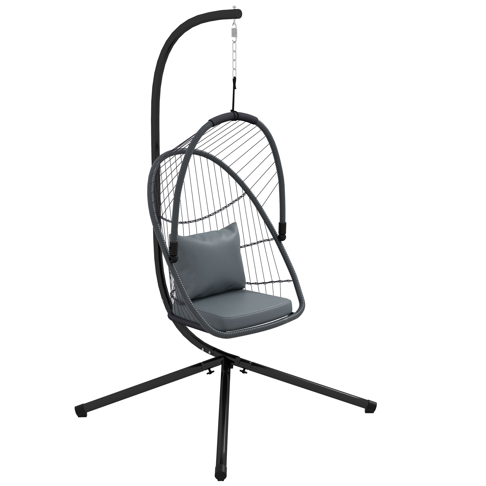 Product photograph of Outsunny Outdoor Pe Rattan Swing Chair With Cushion Foldable Basket Patio Hanging Chair W Metal Stand Rotation Spring Hook Basket Height from Aosom UK