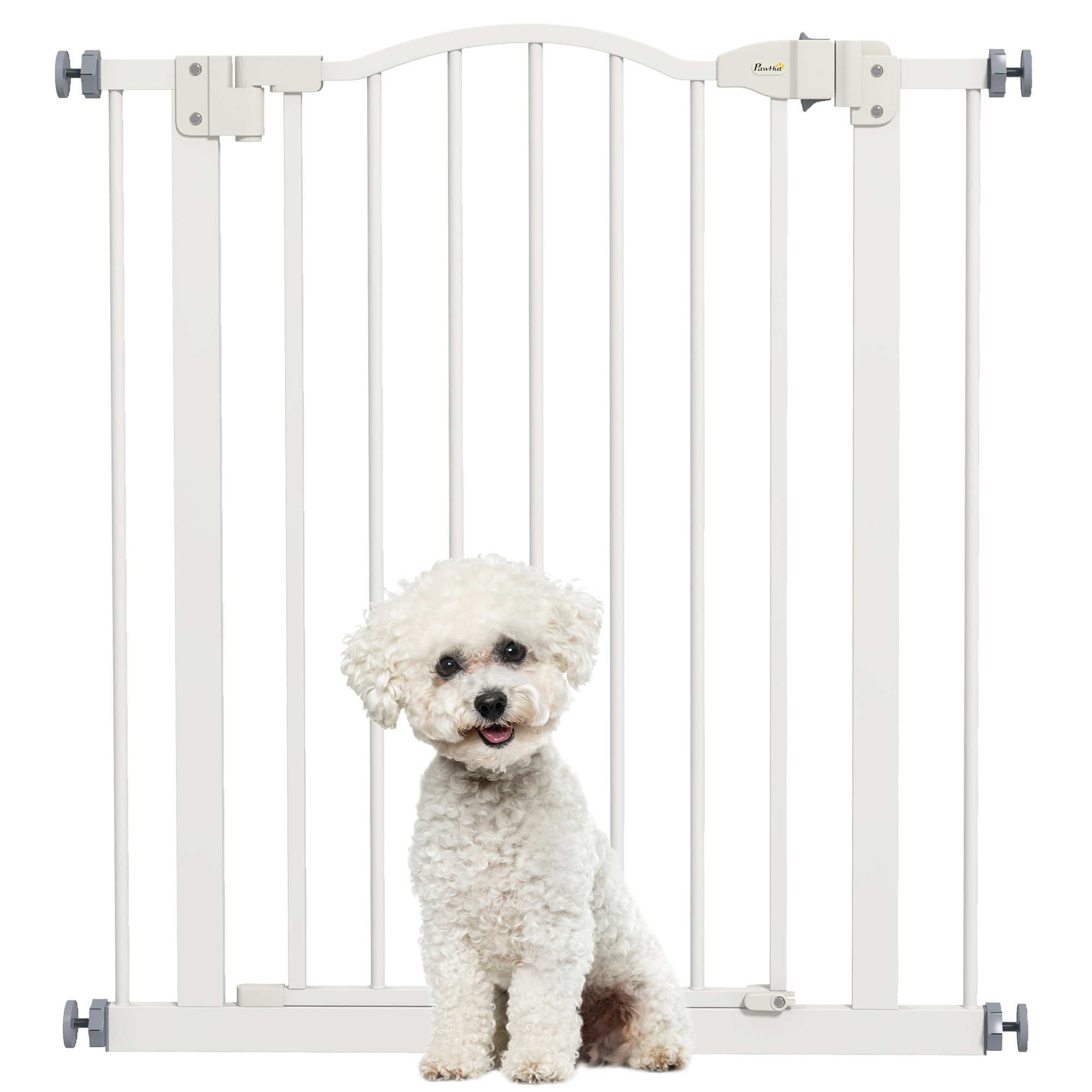 PawHut Metal 74-80cm Adjustable Pet Gate Safety Barrier w/ Auto-Close Door Black