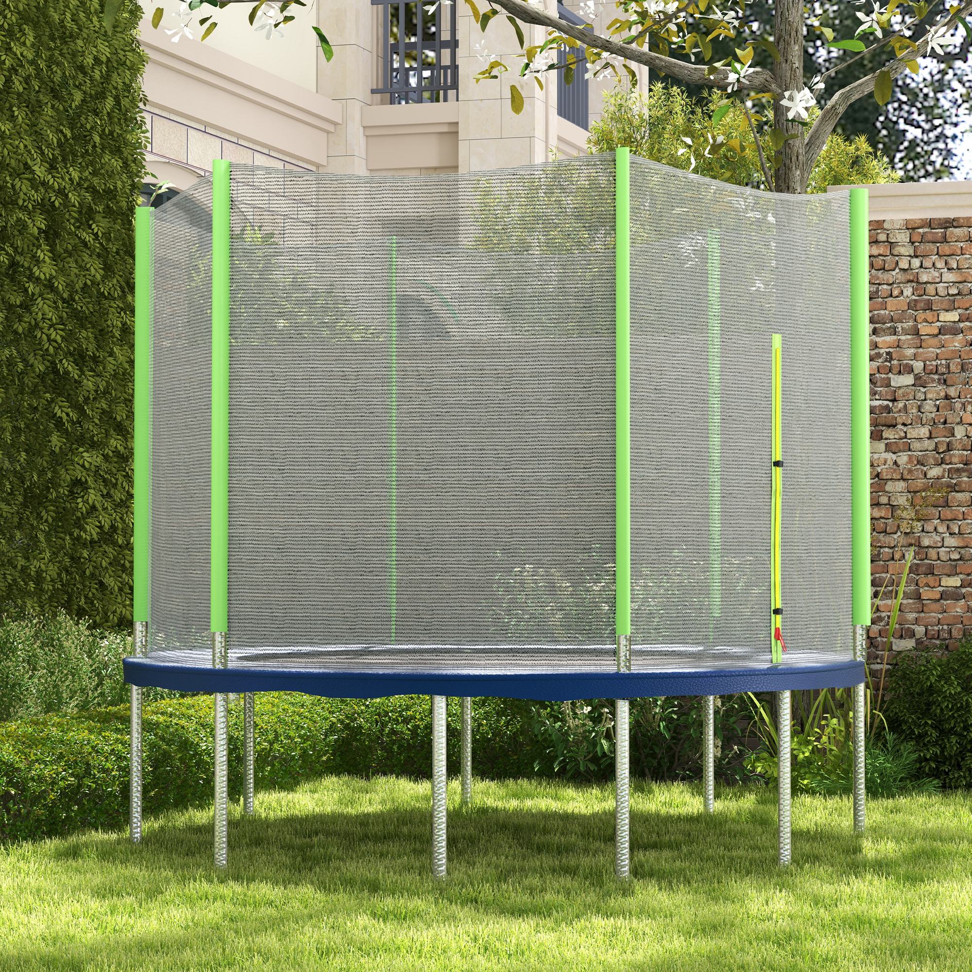 SPORTNOW 10ft Trampoline Net Replacement with 6 Plastic Pole Covers, Weather-Resistant Trampoline Netting Replacement with Zipped Entrance, Poles Not Included, Green 2