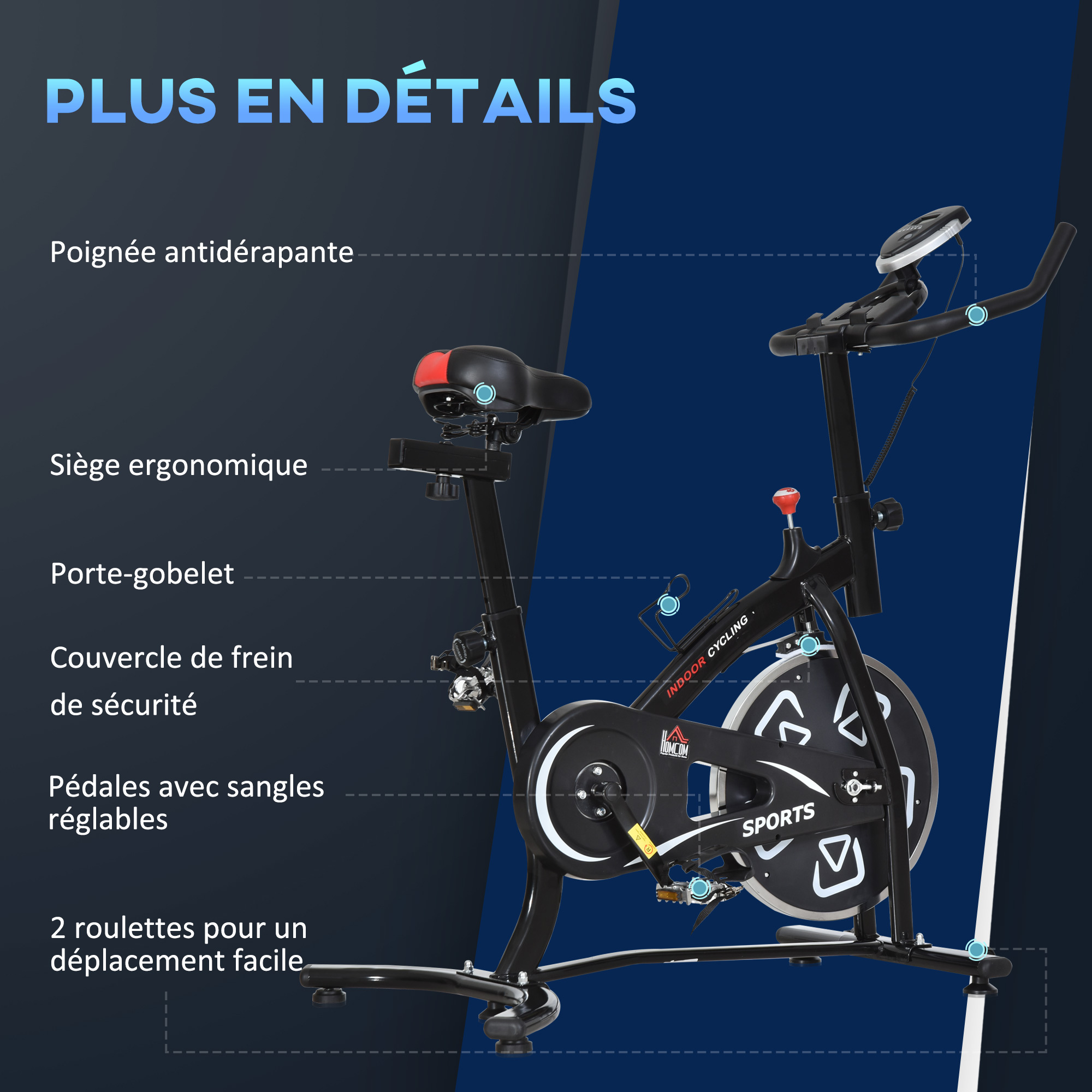 HOMCOM Vélo d'appartement cardio vélo biking écran LCD