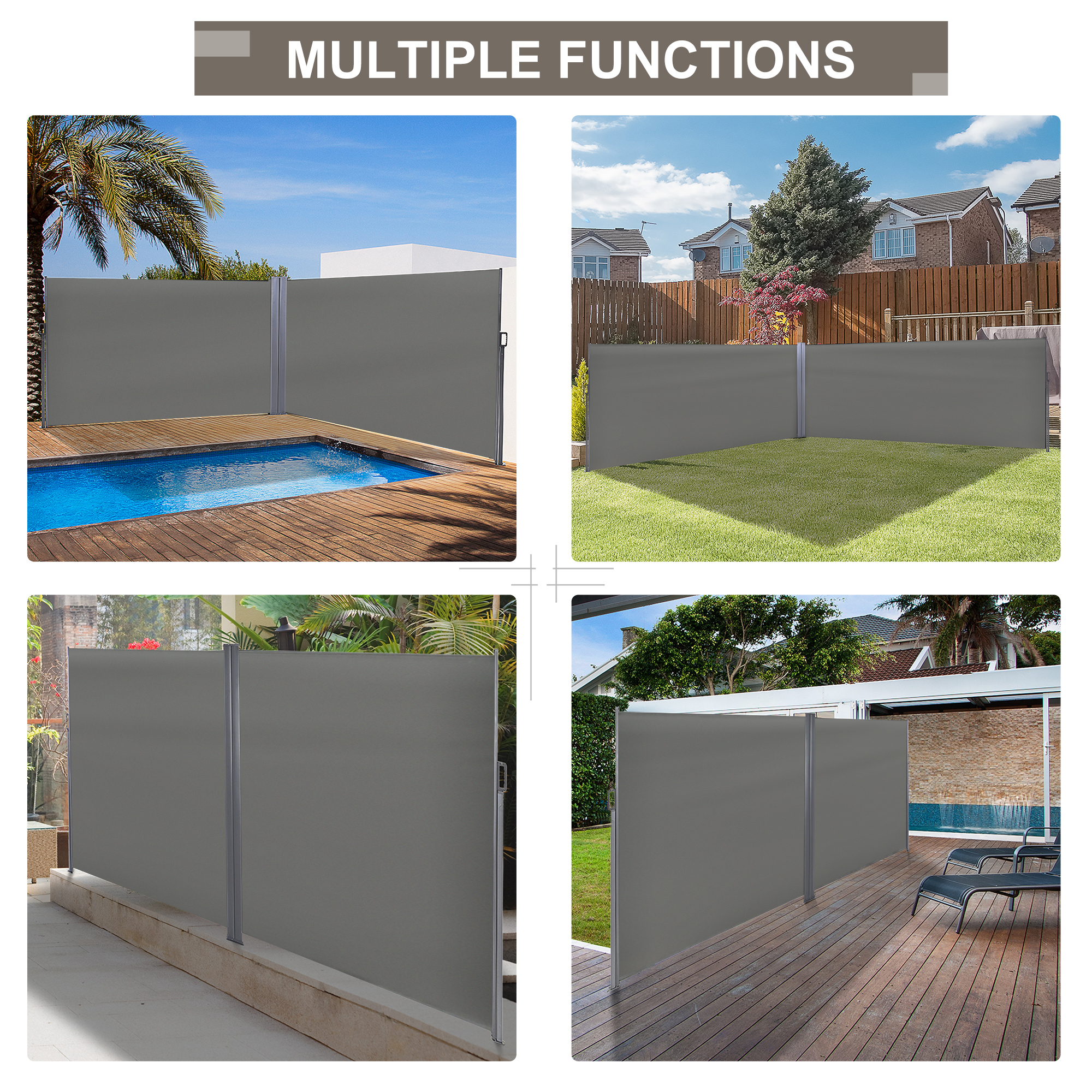 Outsunny 6 x 2m Retractable Sun Side Awning Screen Fence Patio Garden Wall Balcony Screening Panel Outdoor Blind Privacy Divider – Grey 6