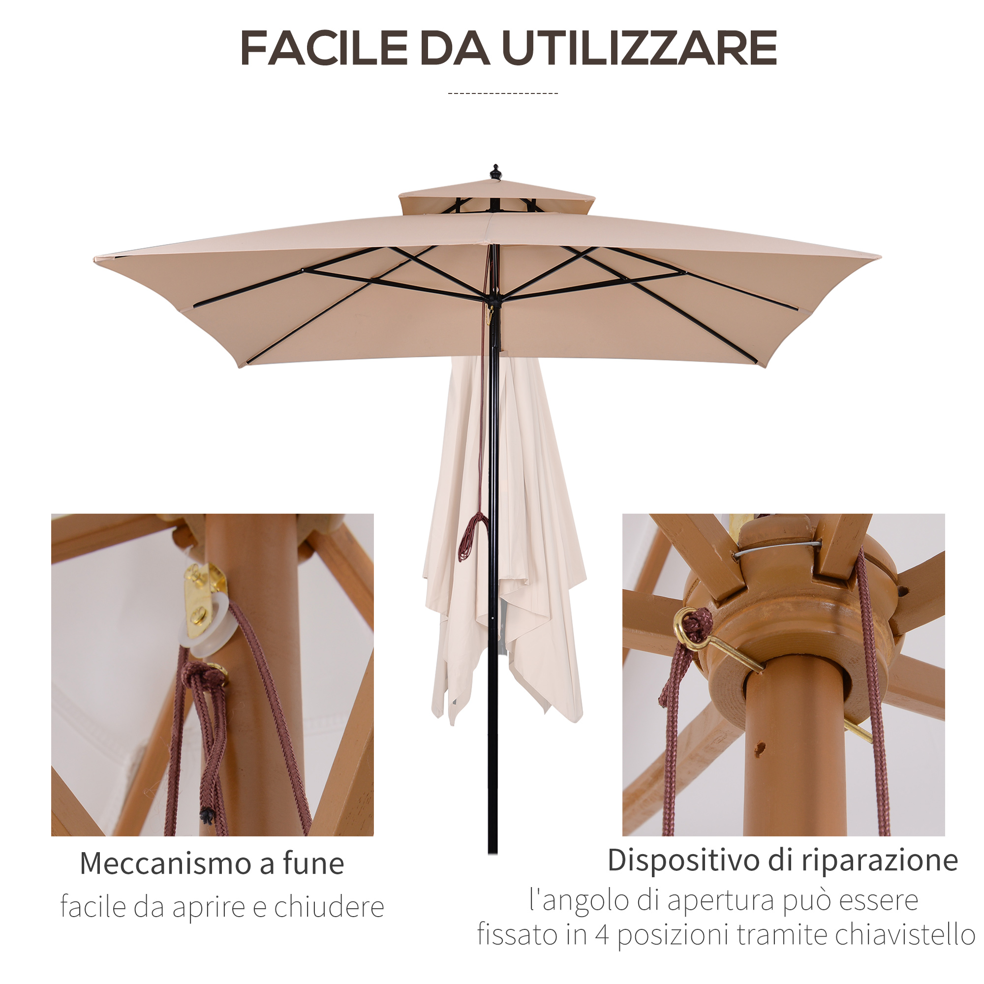 Ombrellone Da Giardino Outsunny Ø3x2.5m | Metallico A 2 Sezioni Con Copertura In Poliestere - Foto 8