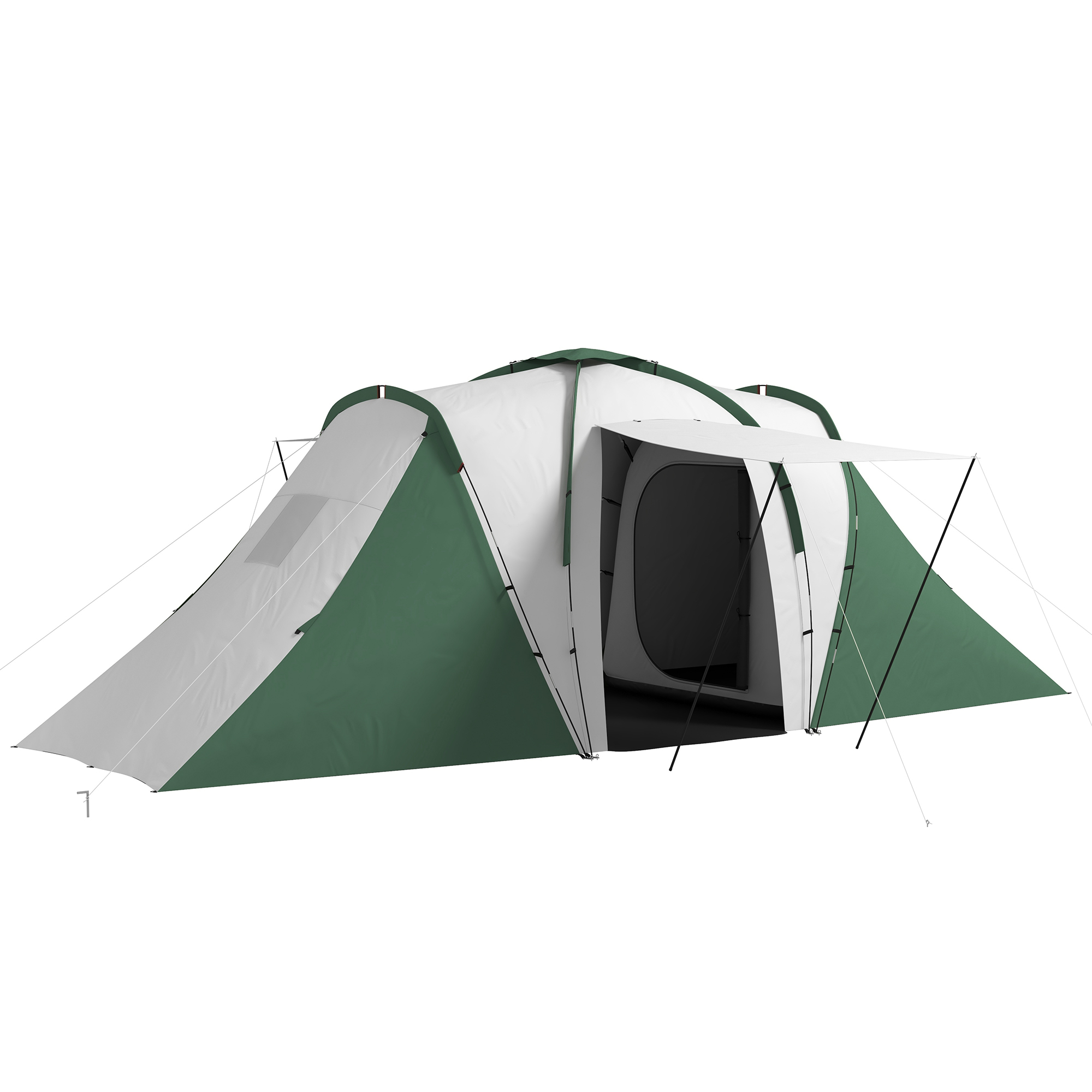 Outsunny Tenda da Campeggio 4-6 Persone con 2 Camere, in Poliestere e Fibra di Vetro, 555x225x190 cm, Grigio e Verde