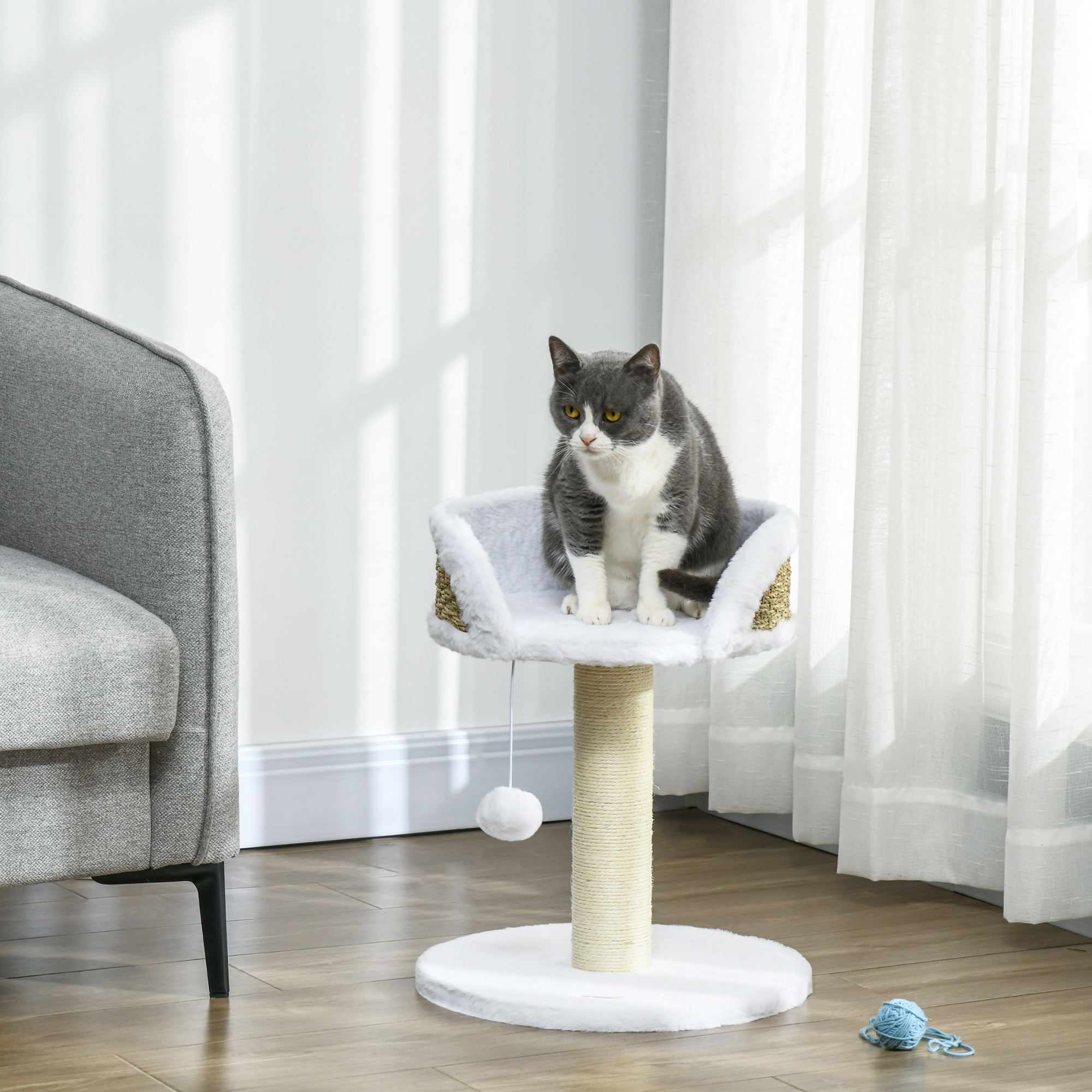 PawHut Cat Tree Tower with Scratching Posts, White 2