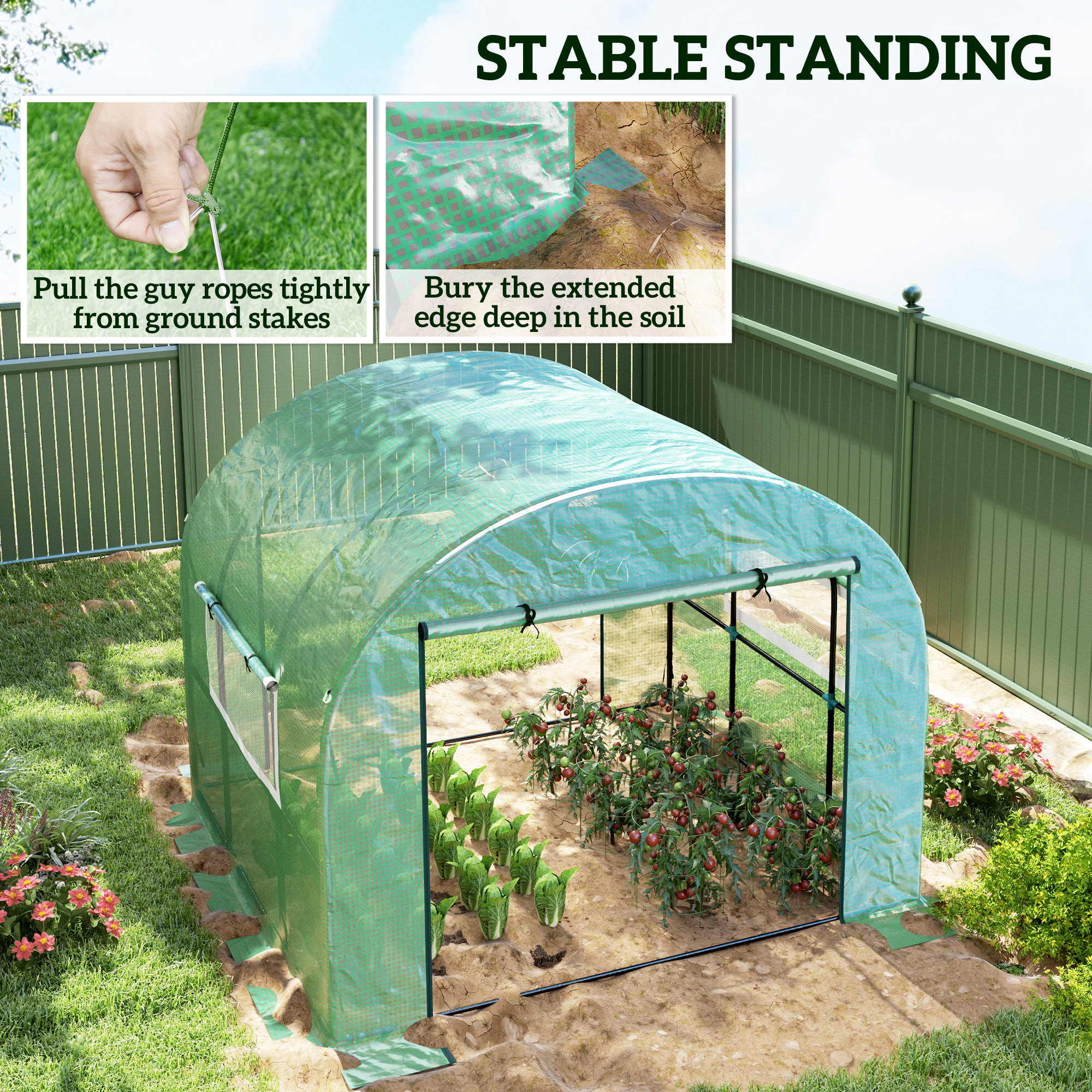 Outsunny 300 x 300cm Walk-In Polytunnel Greenhouse Green 7