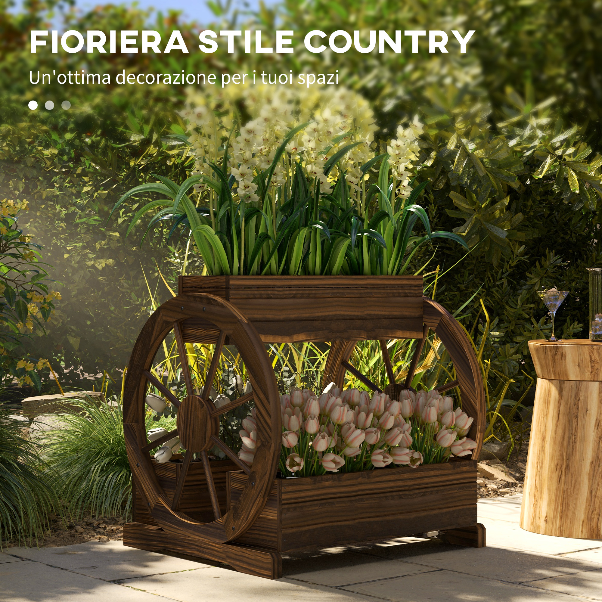 Fioriera Legno 2 Livelli Outsunny - Orto Rialzato Con Ruote Stile Country 55x32x56cm - Foto 3