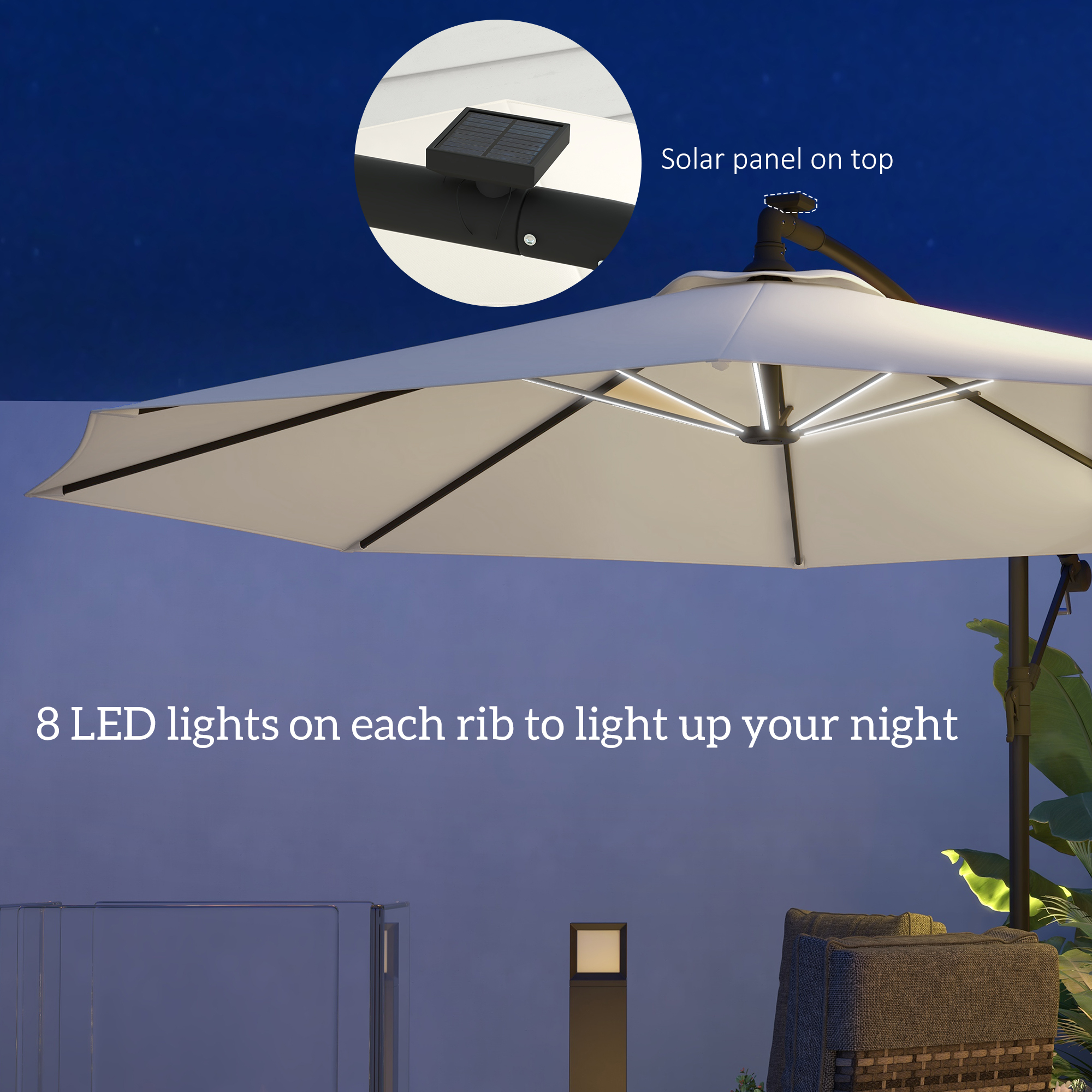 Outsunny 3m Solar LED Light Offset Cantilever Parasol Beige 4