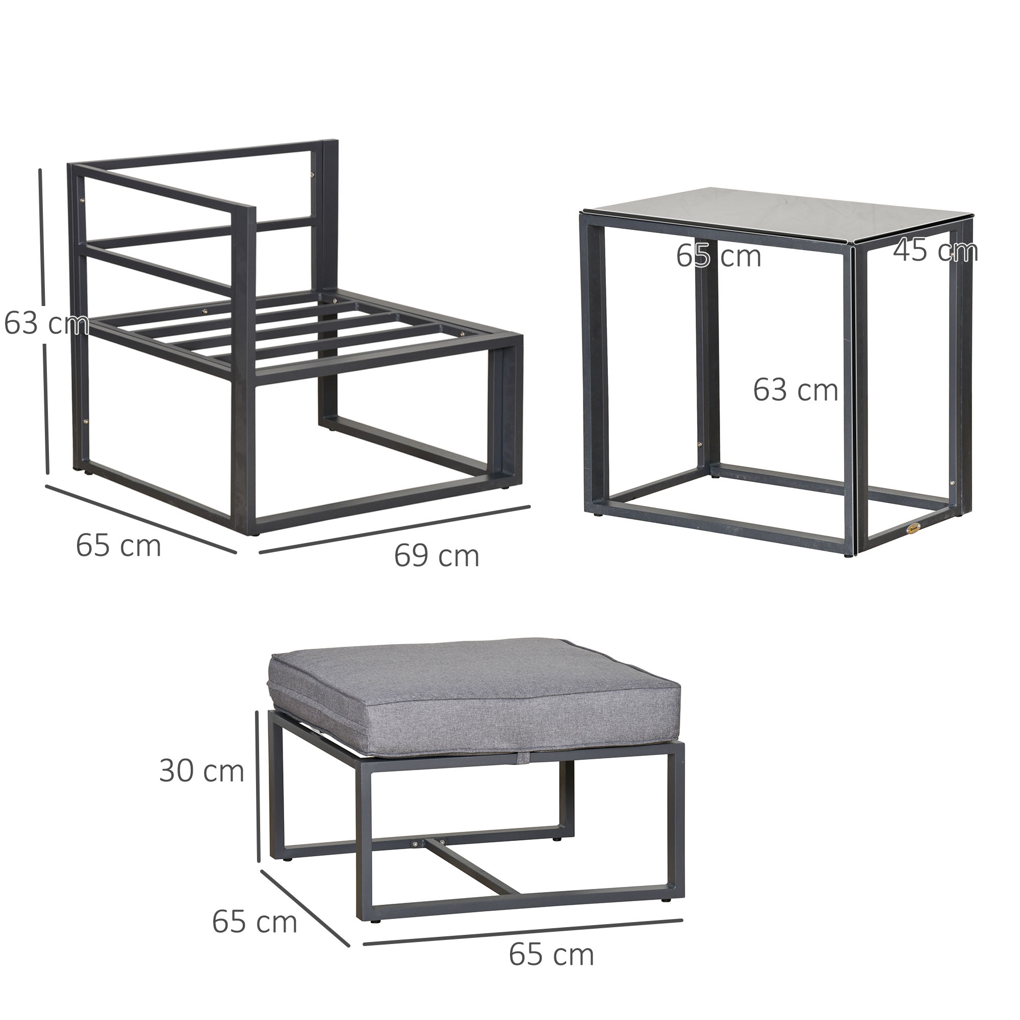 Outsunny 5 Piece Garden Aluminium Conversation Sofa Set Patio Furniture Set Outdoor 2 Sofas 2 Footstools End Table with Cushions 3