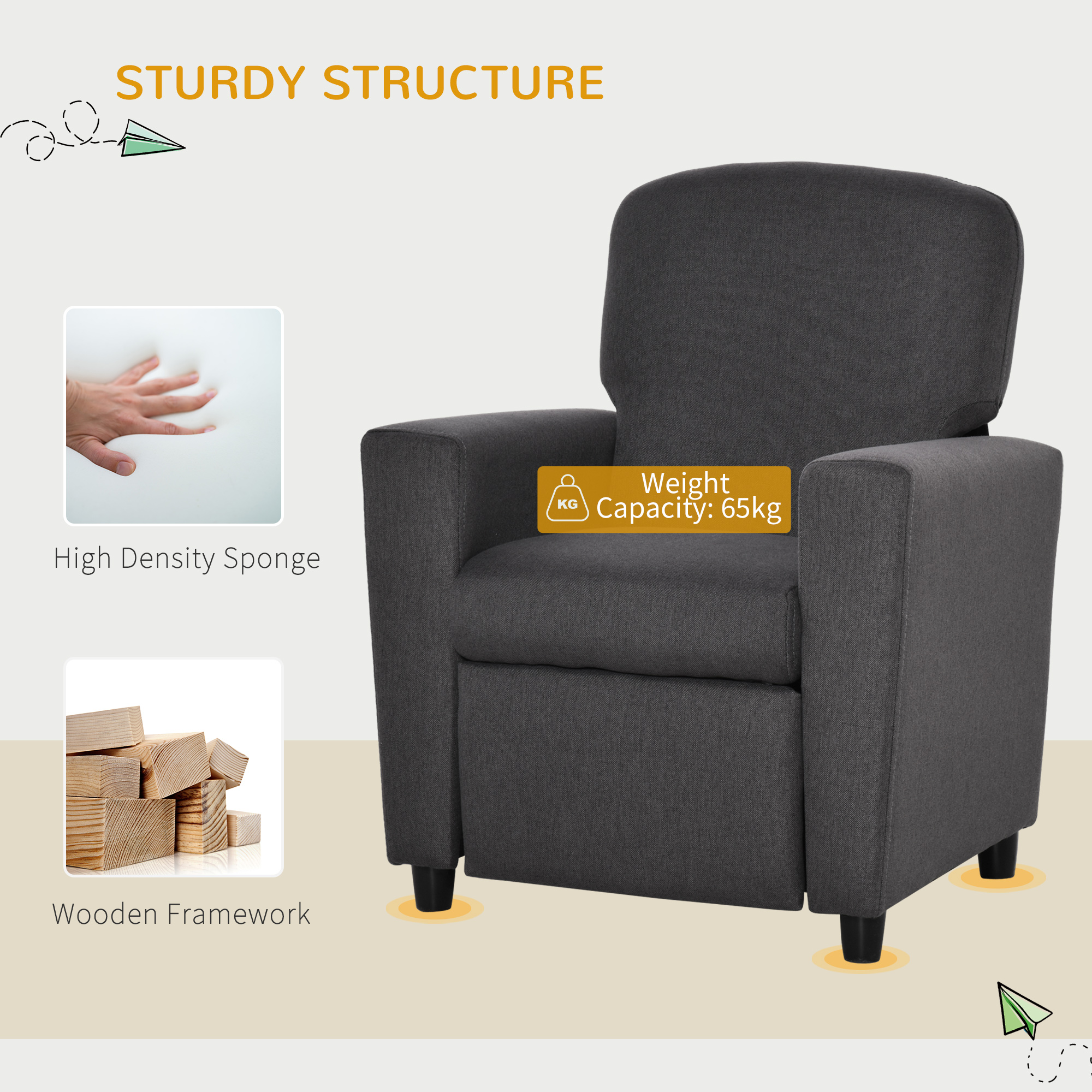 HOMCOM 2 in 1 design Kids Sofa Armchair with Footrest for Children Playroom Bedroom Living Room, 55 x 50 x 67cm, Grey 6