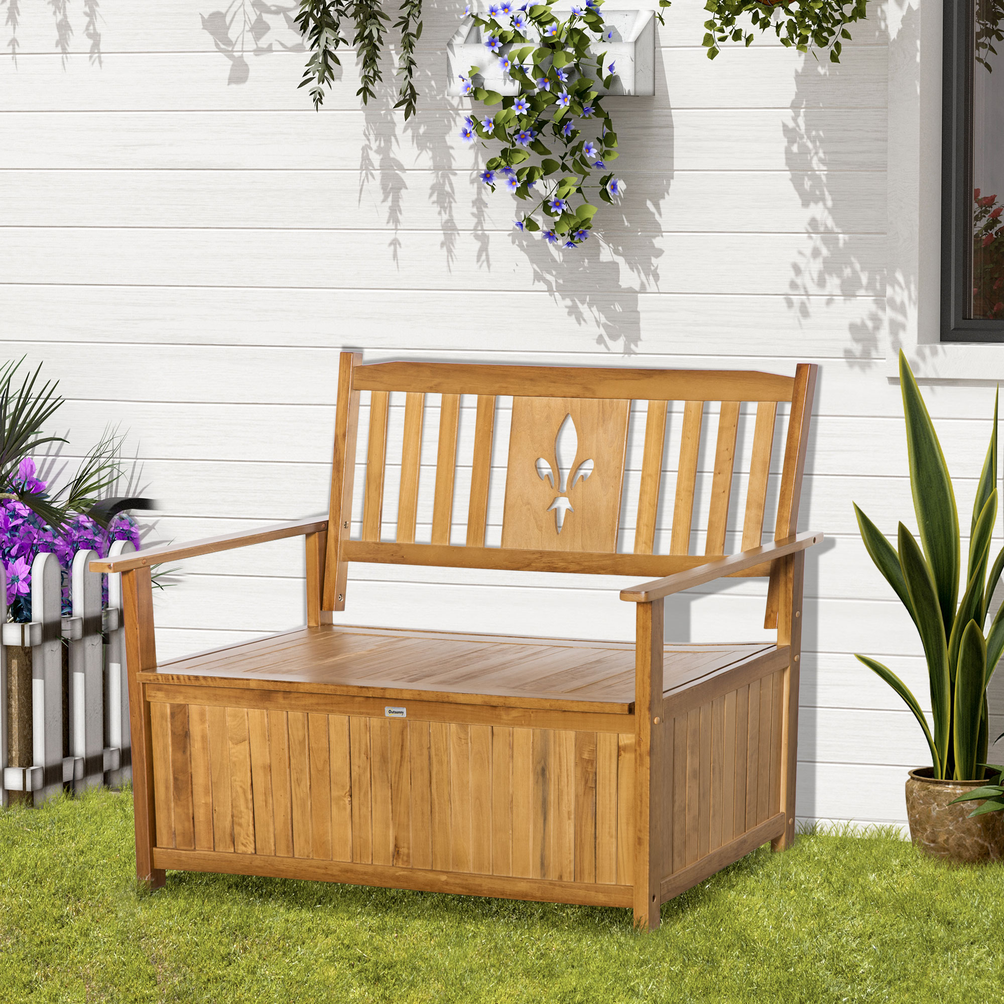 Outsunny Two-Seater Wooden Storage Bench Natural Finish 2