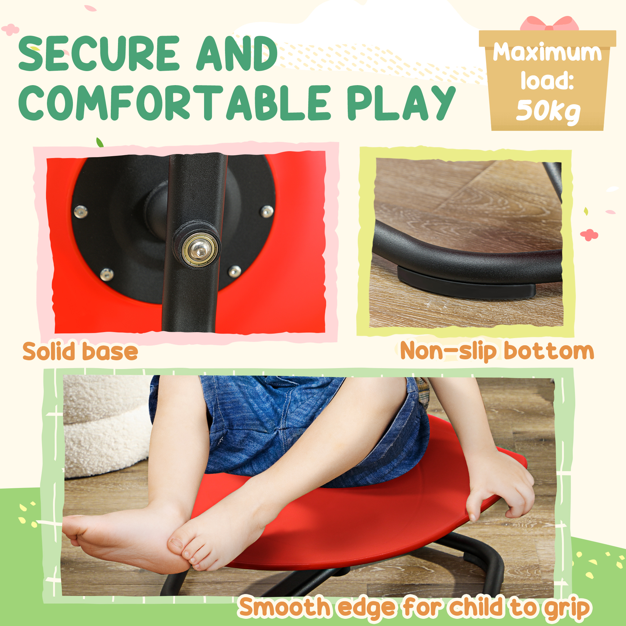AIYAPLAY Sensory Spinning Chair for Kids, for Coordination, Balance, Red 5