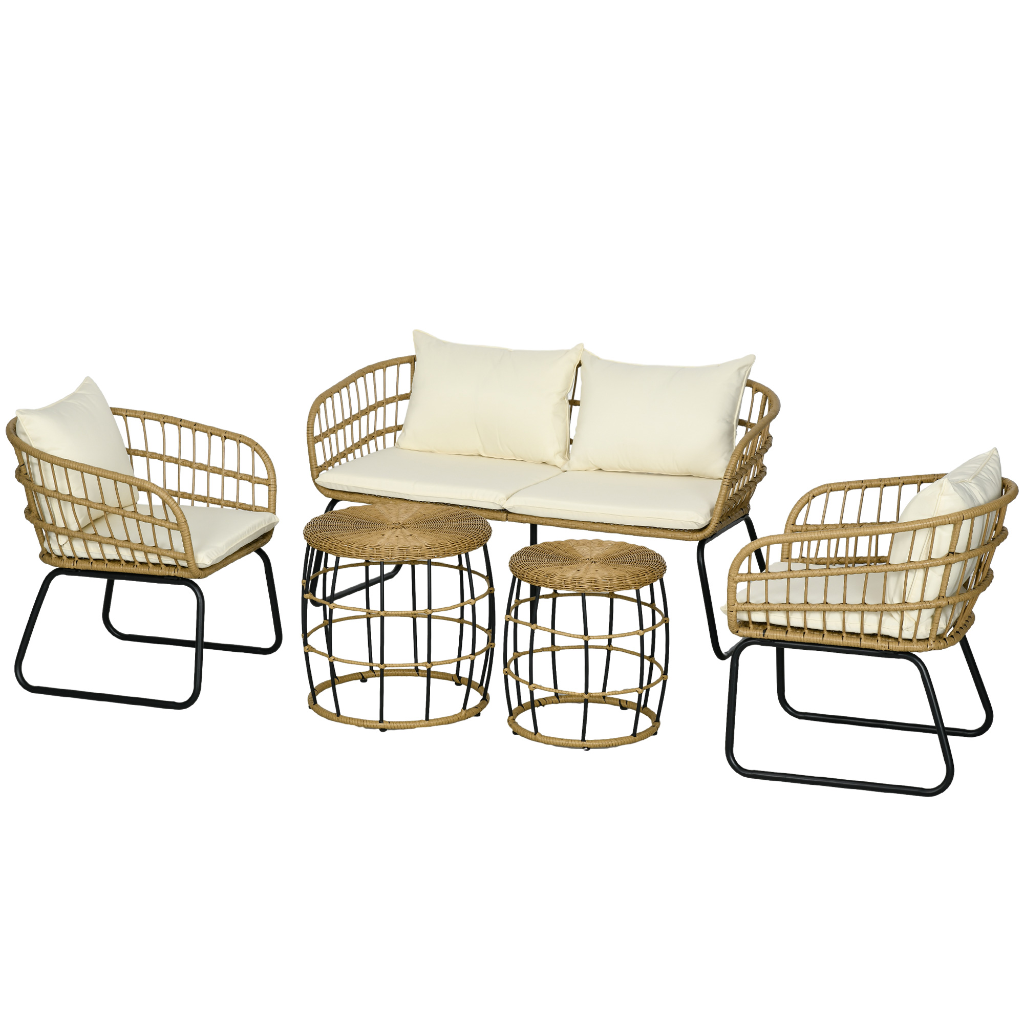 Outsunny Ensemble salon de jardin meubles d'extérieur 4 places 2 fauteuils 1 canapé 2 places et 2 tables basses coussins inclus