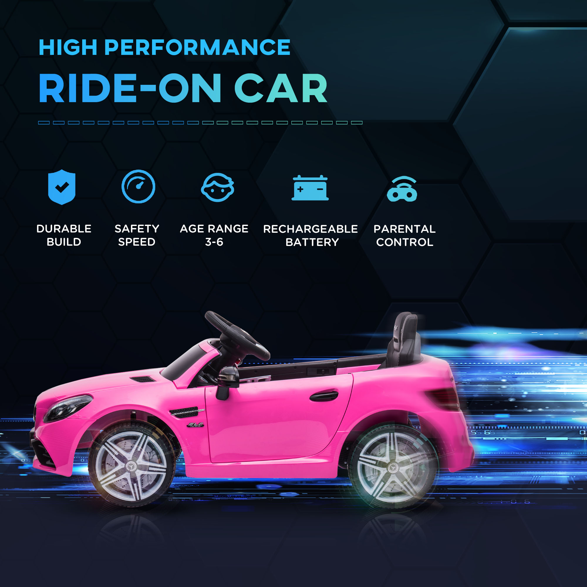 HOMCOM Benz SLC 300  Licensed 12V Kids Electric Ride On, with Music, Remote Control, LED Headlights, Horn, Pink 4