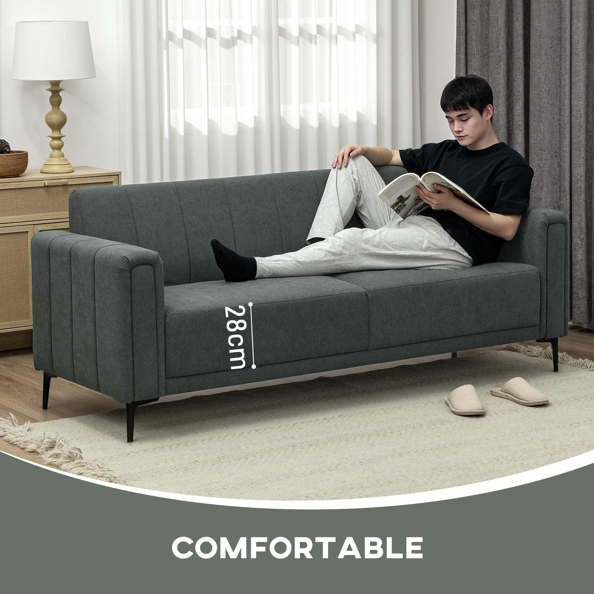 HOMCOM Three-Seater Relaxed Modern Sofa Grey 4