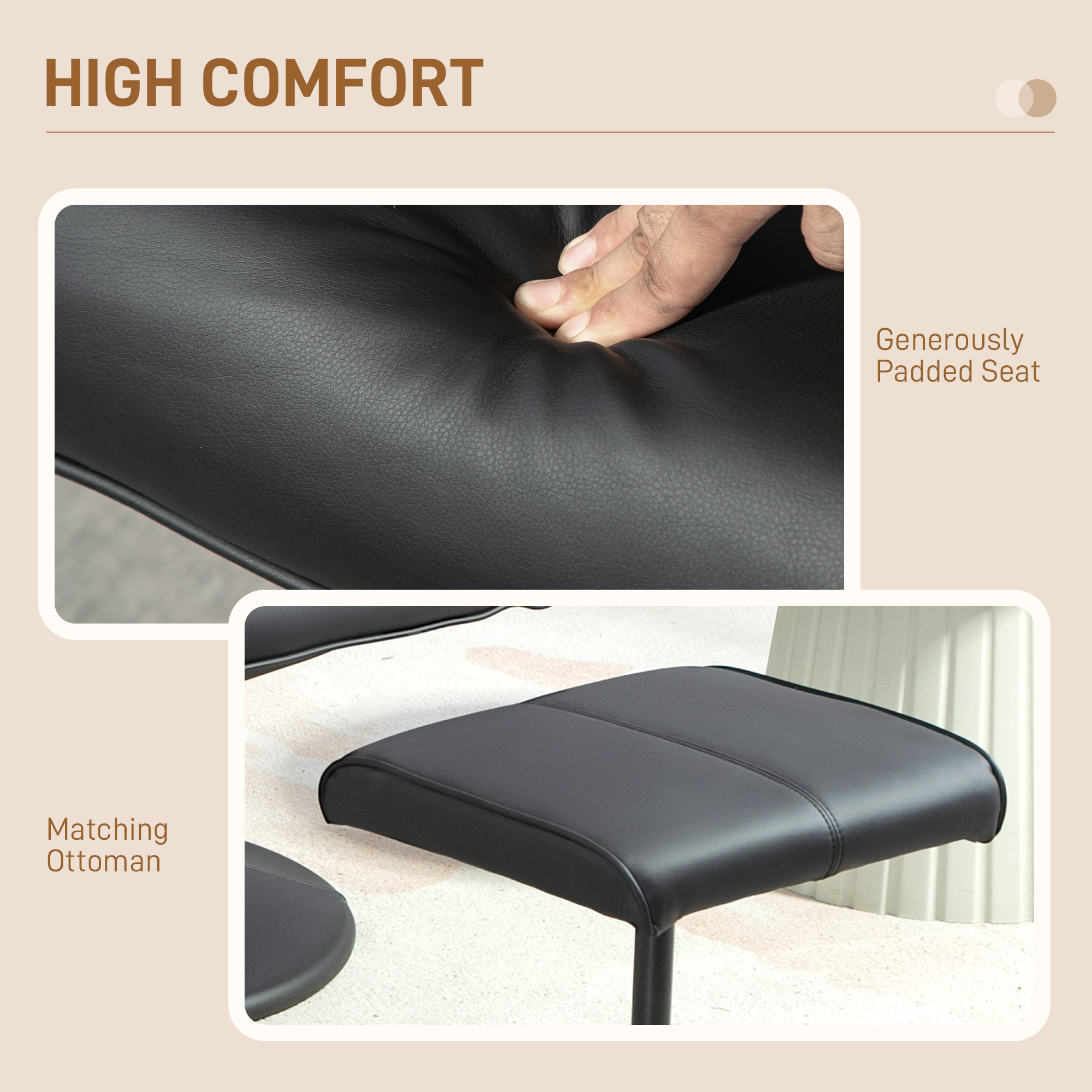 HOMCOM Faux Leather Reclining Chair and Footstool Black 5