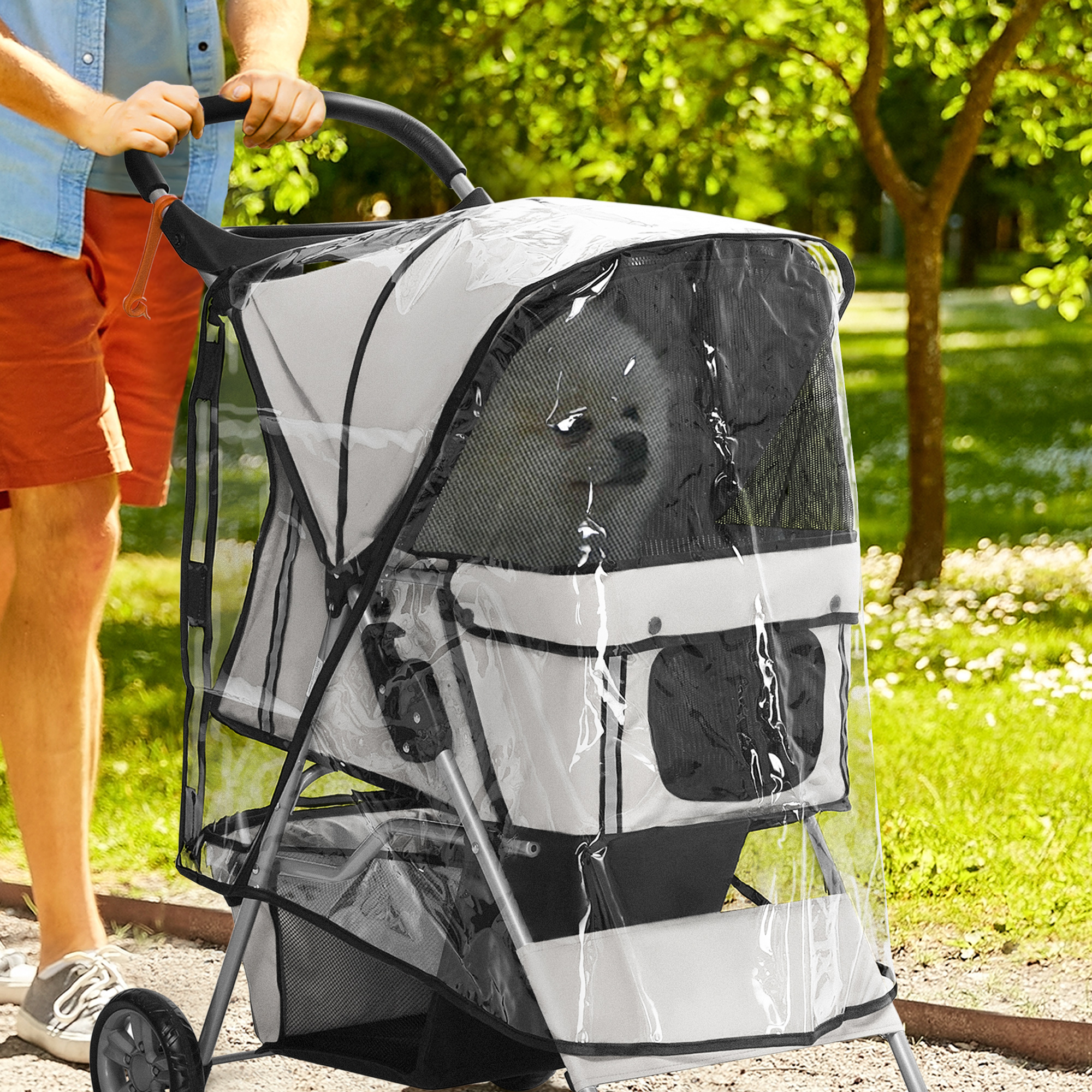 PawHut Dog Stroller Rain Cover, Cover for Dog Pram Stroller Buggy w/ Rear Side Entry 2