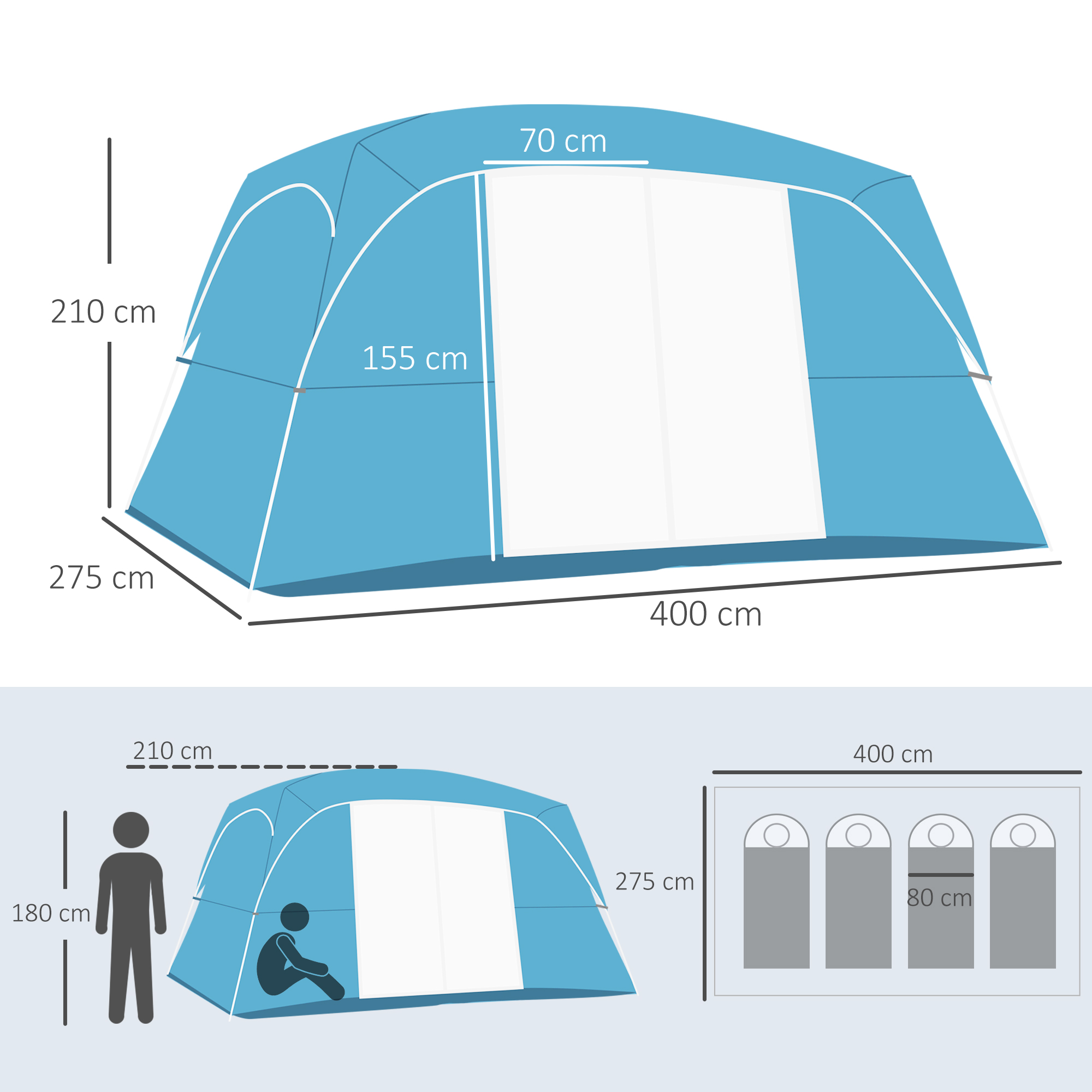 Outsunny 4-8 Person Camping Tent Family Tent with 2 Room, Mesh Windows, Easy Set Up for Backpacking, Hiking, Outdoor, Blue 3