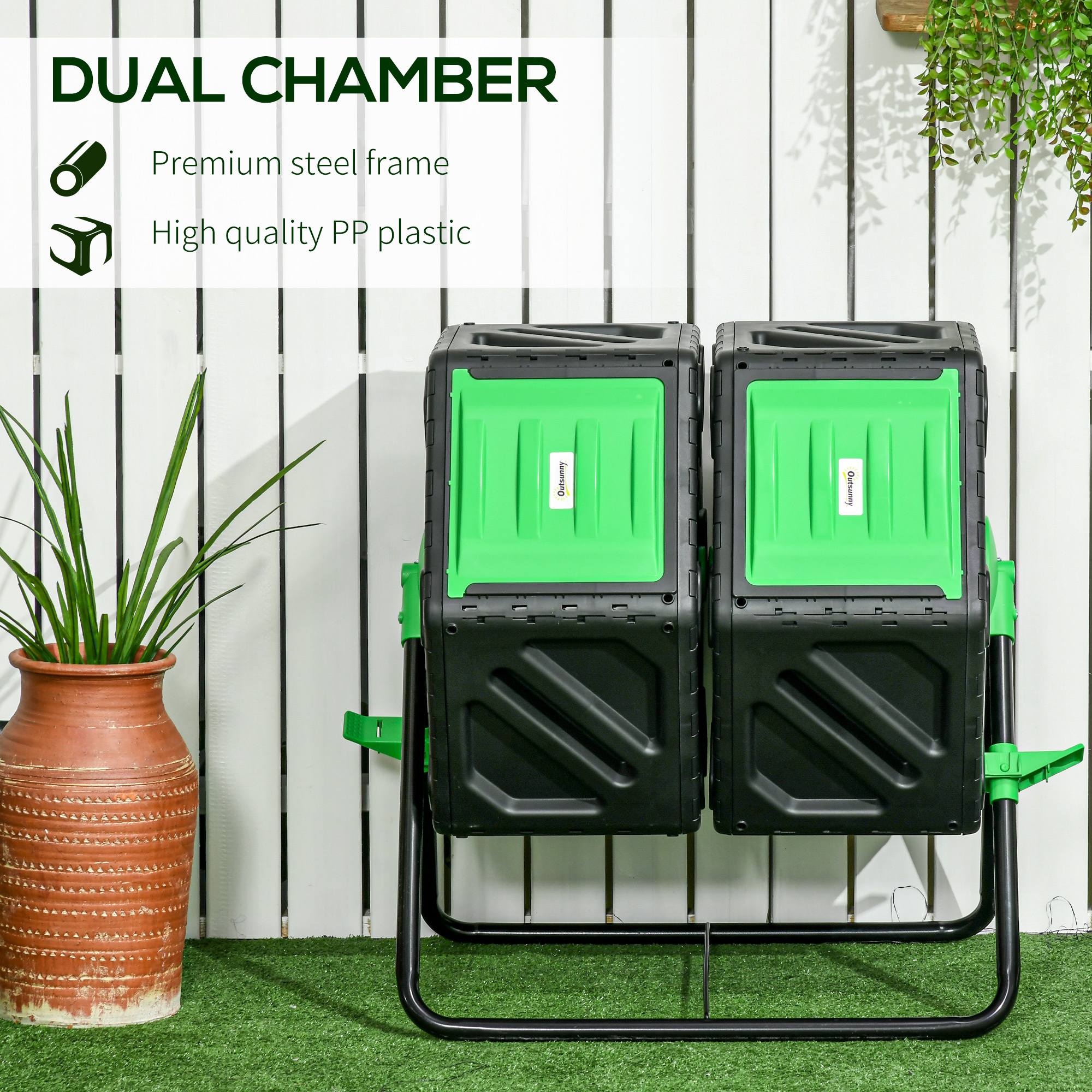Outsunny 130L Double Chamber Composter Black 7