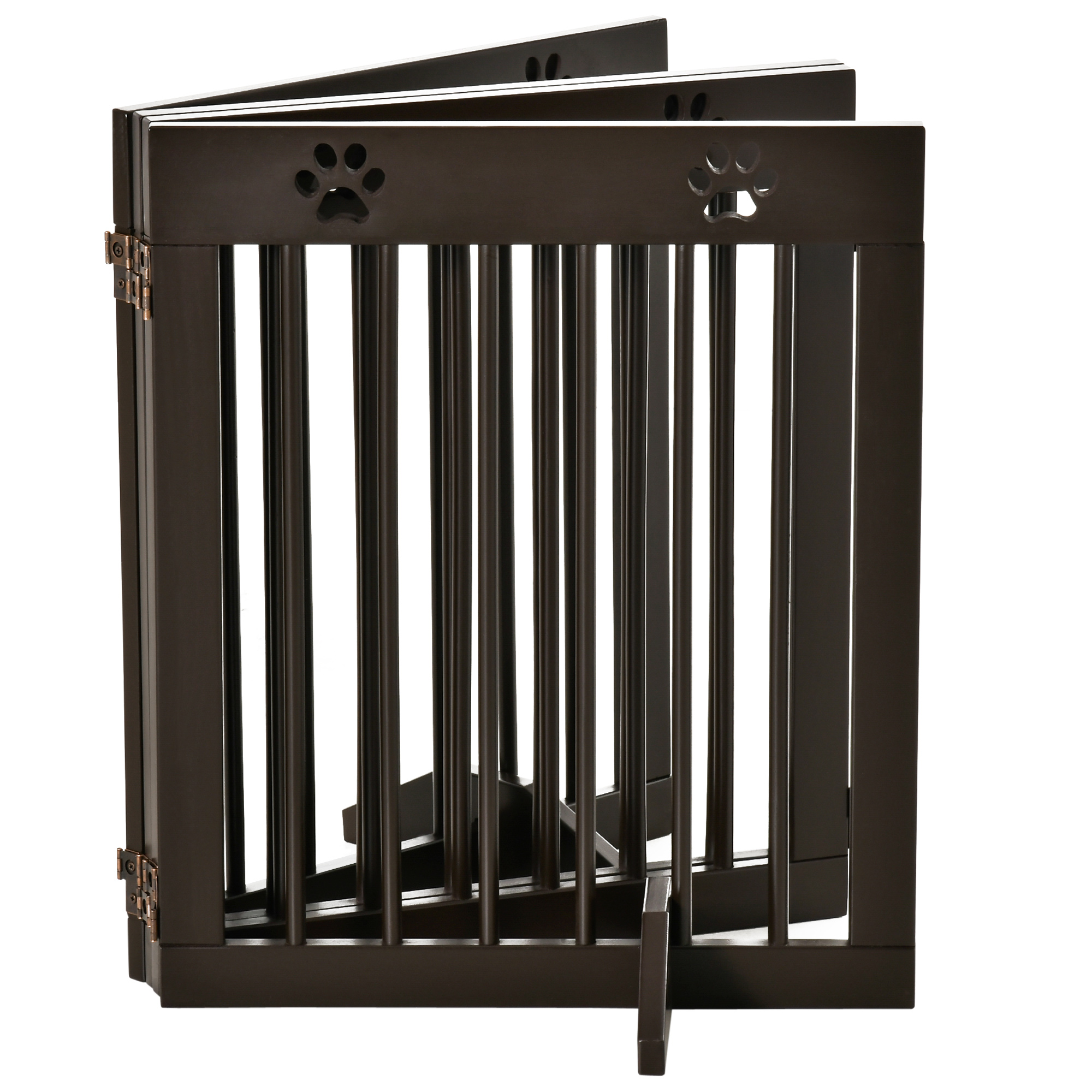 PawHut Freestanding Pet Gate 4 Panel Wooden Dog Barrier Folding Safety Fence with Support Feet up to 204cm Long 61cm Tall for Doorway Stairs Brown 8