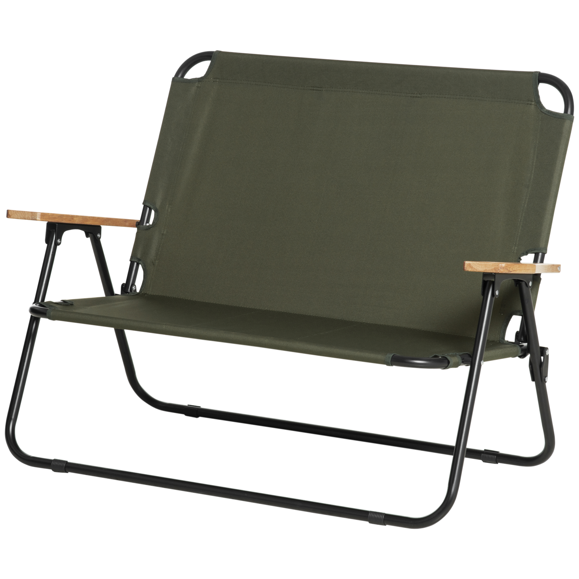 Canapé Pliant 2 Places Outsunny - Banc Camping Avec Accoudoirs Bois Et Porte-Gobelets
