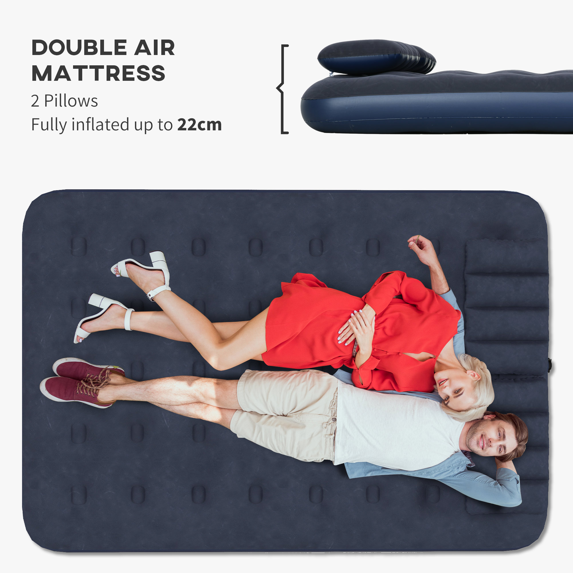 Outsunny Inflatable Double Air Bed, with Hand Pump Blue 4
