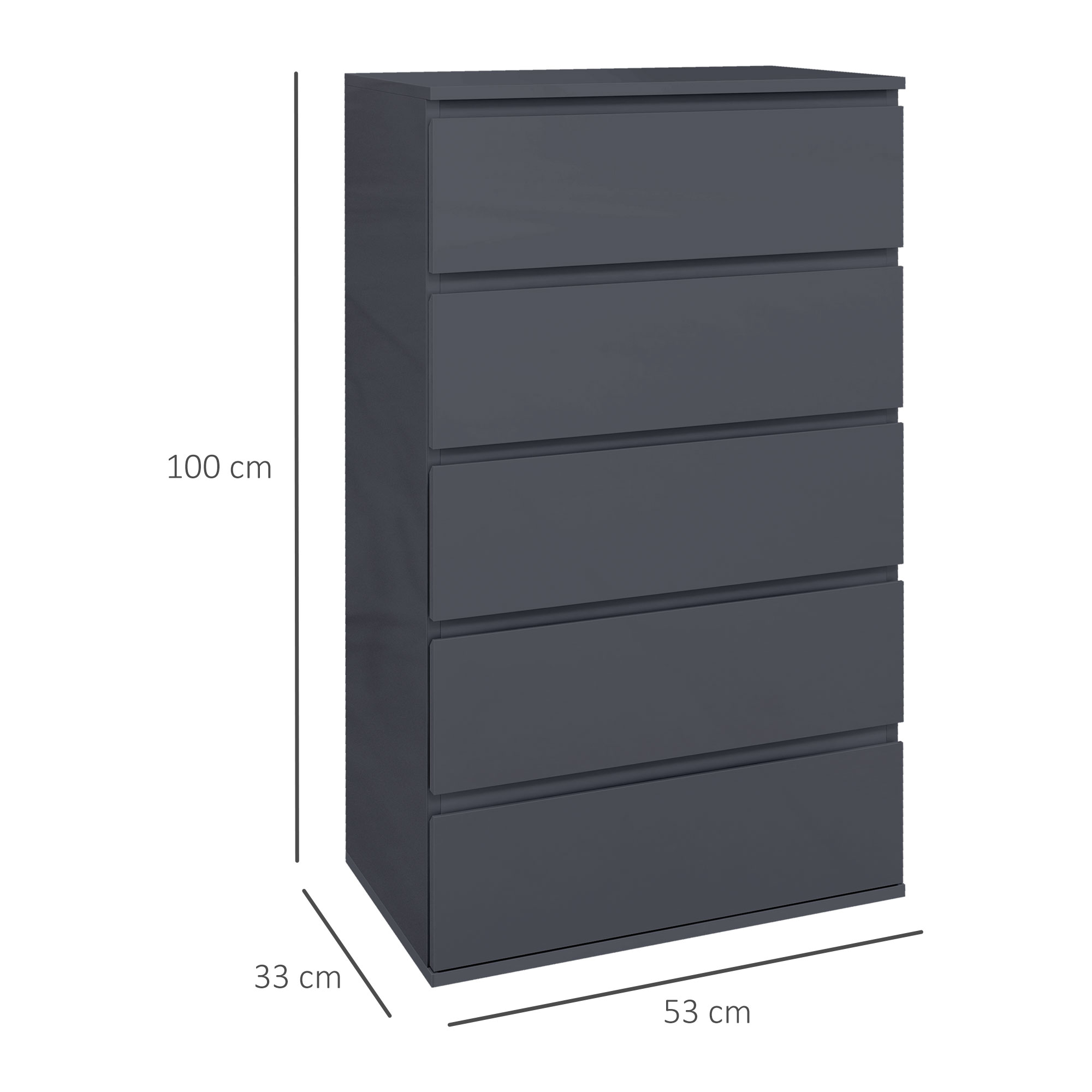 HOMCOM 5-Drawer Modern Dresser, High Gloss Storage Drawer Unit for Bedroom, Grey 3