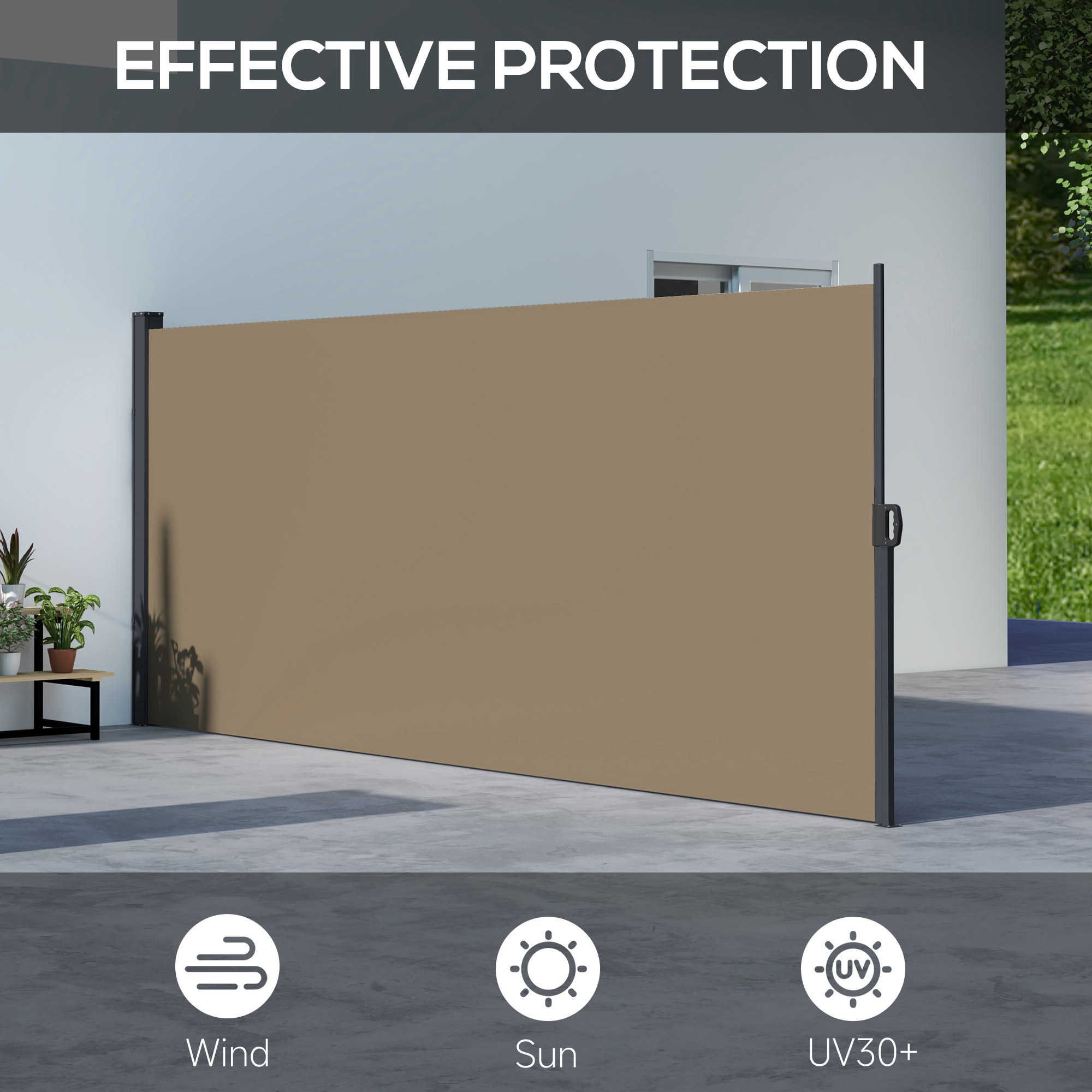 Outsunny Retractable Side Awning, Outdoor Privacy Screen for Garden, Hot Tub, Balcony, Terrace, Pool, 400 x 160cm, Khaki 4