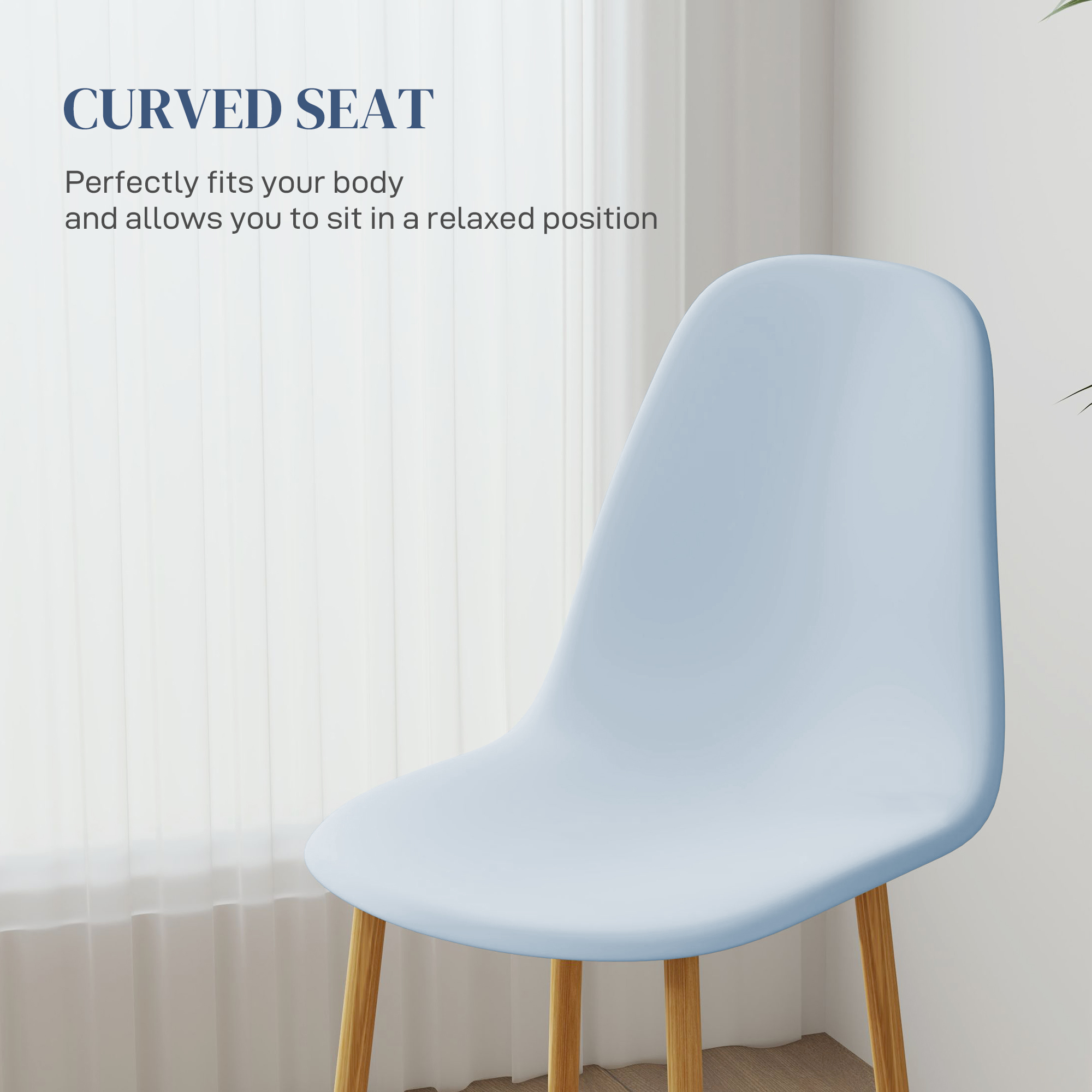 HOMCOM Modern Dining Chairs Set of 4, Kitchen Chairs with Backrest and Steel Legs for Dining Room, Living Room, Light Blue 5