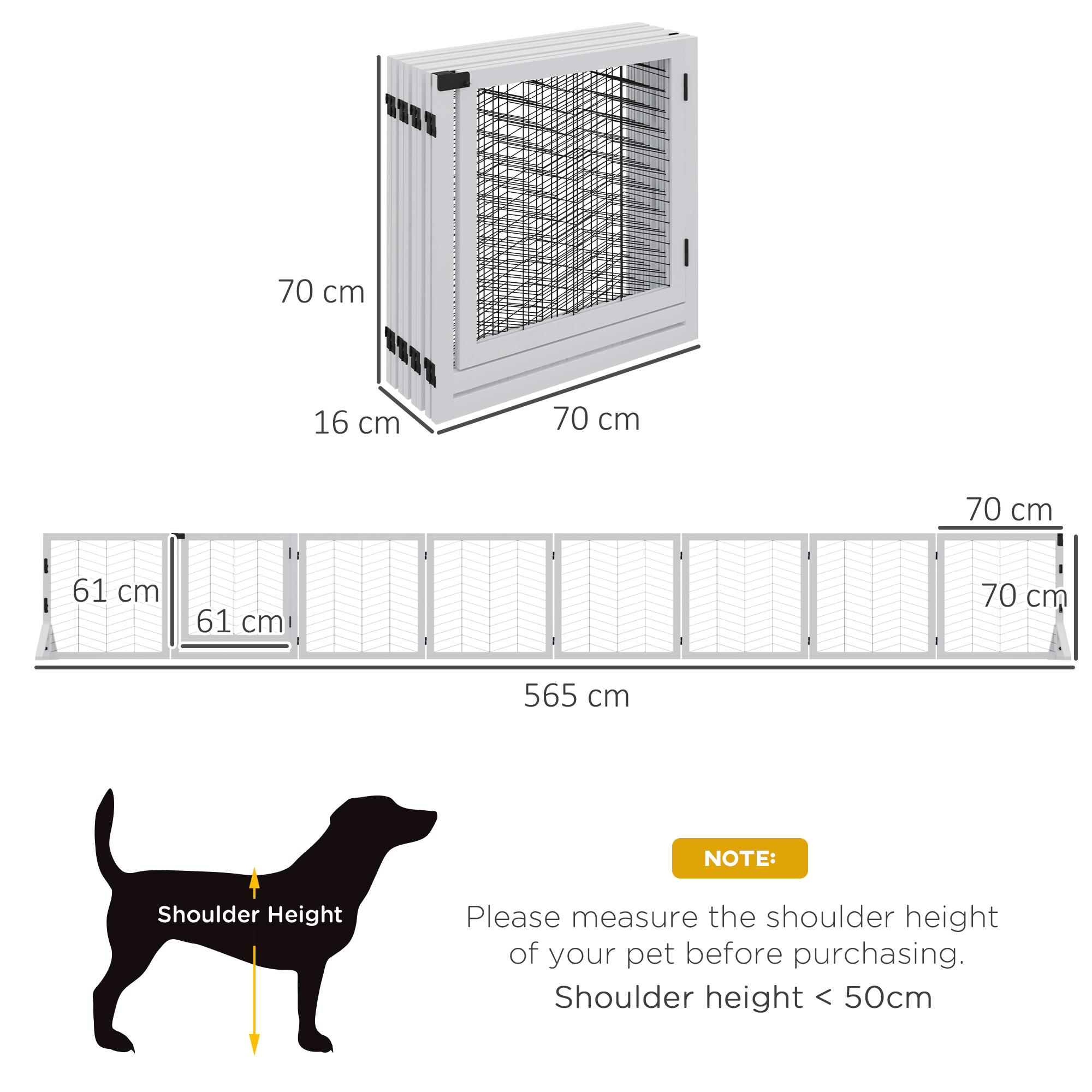 PawHut 8 Panels Foldable Pet Gate with Support Feet, for House, Doorway, Stairs, Small and Medium Dogs White 3