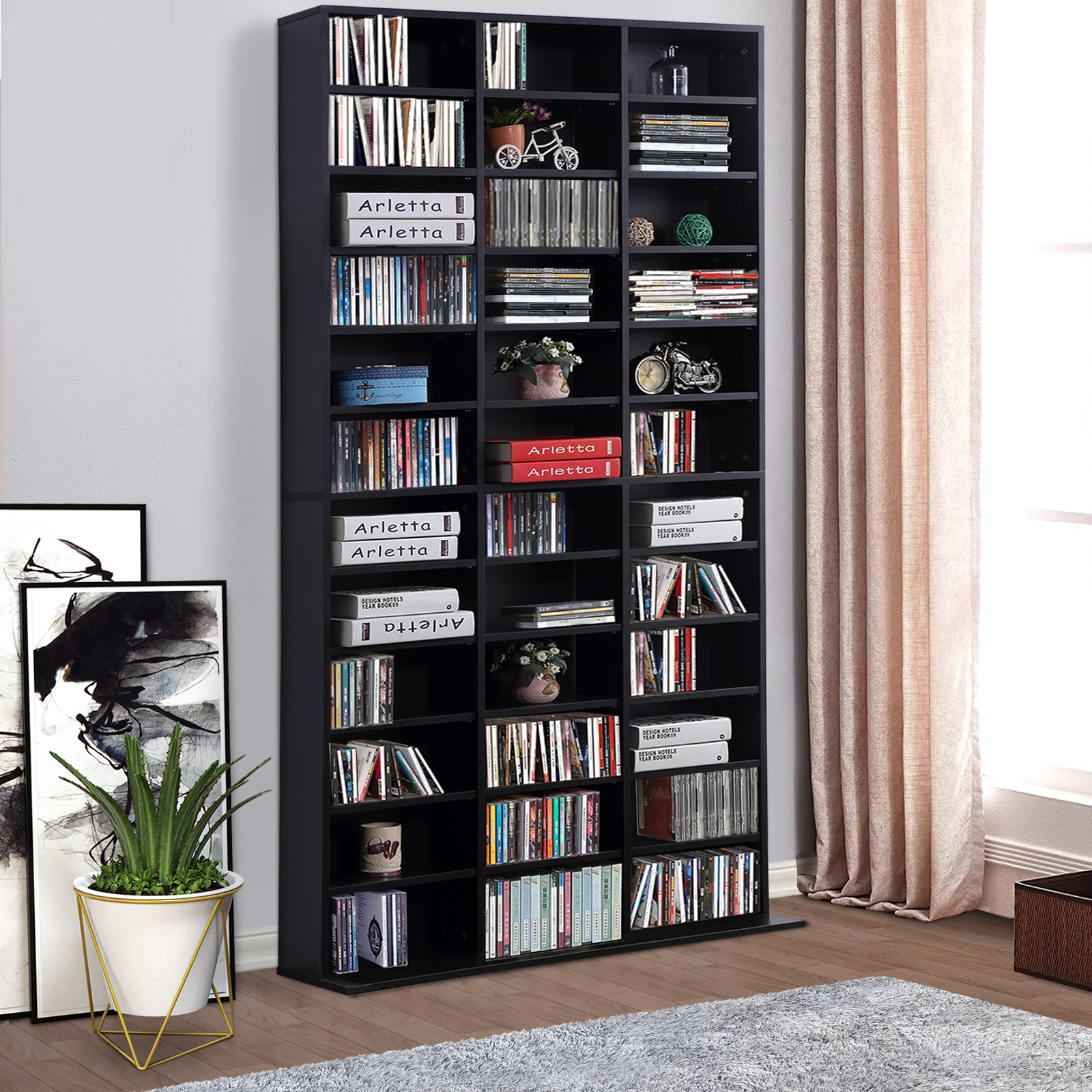 HOMCOM 1116 CD/ 528 DVD Storage Unit, Media Storage Shelf, Wooden Display Unit with Adjustable Shelves, 102 x 195 cm, Black 2